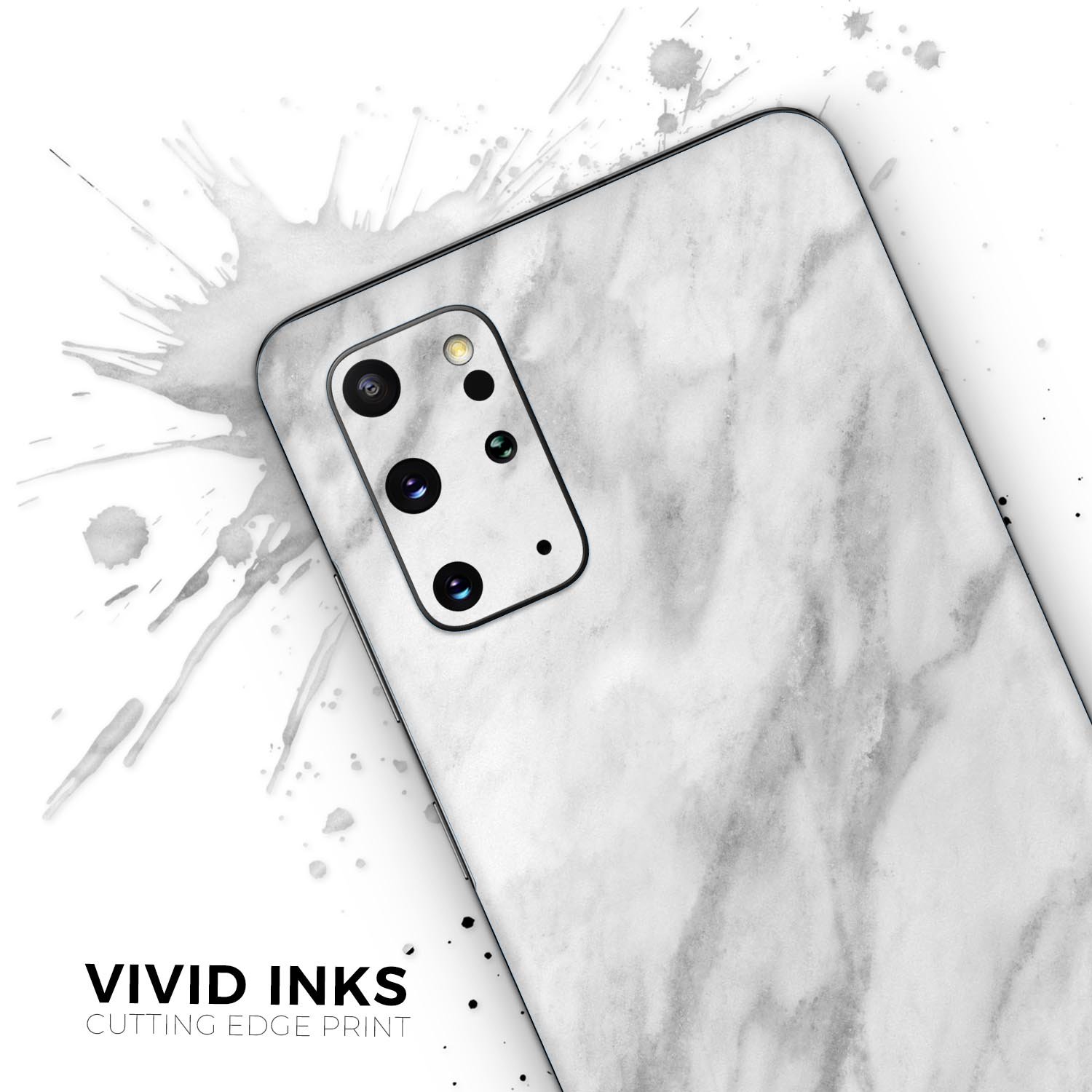 White Marble Surface Skin-Kit for Samsung Galaxy S20, showcasing a stylish marble design on a sleek device.