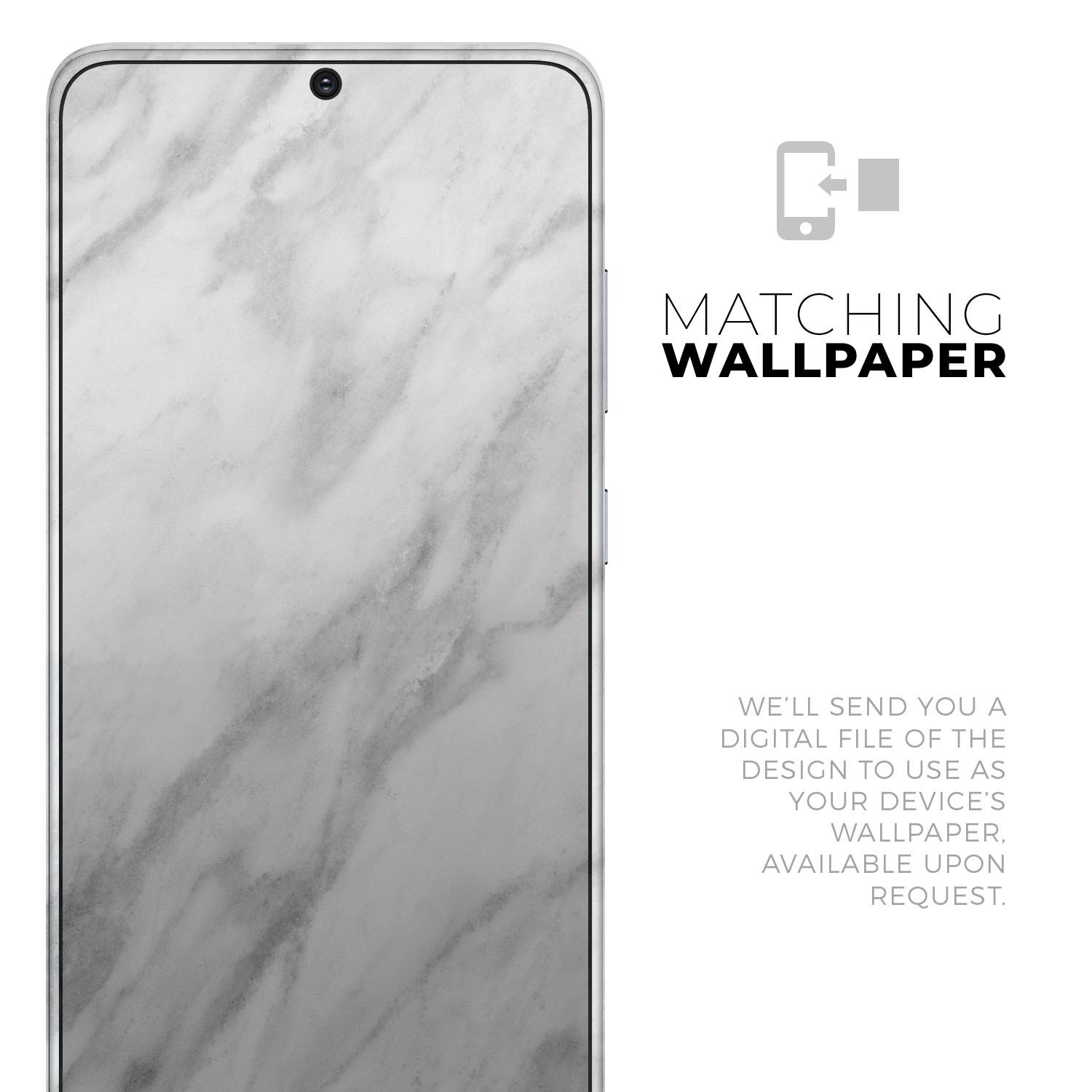 White Marble Surface Skin-Kit for Samsung Galaxy S20, showcasing a stylish marble design on a sleek device.