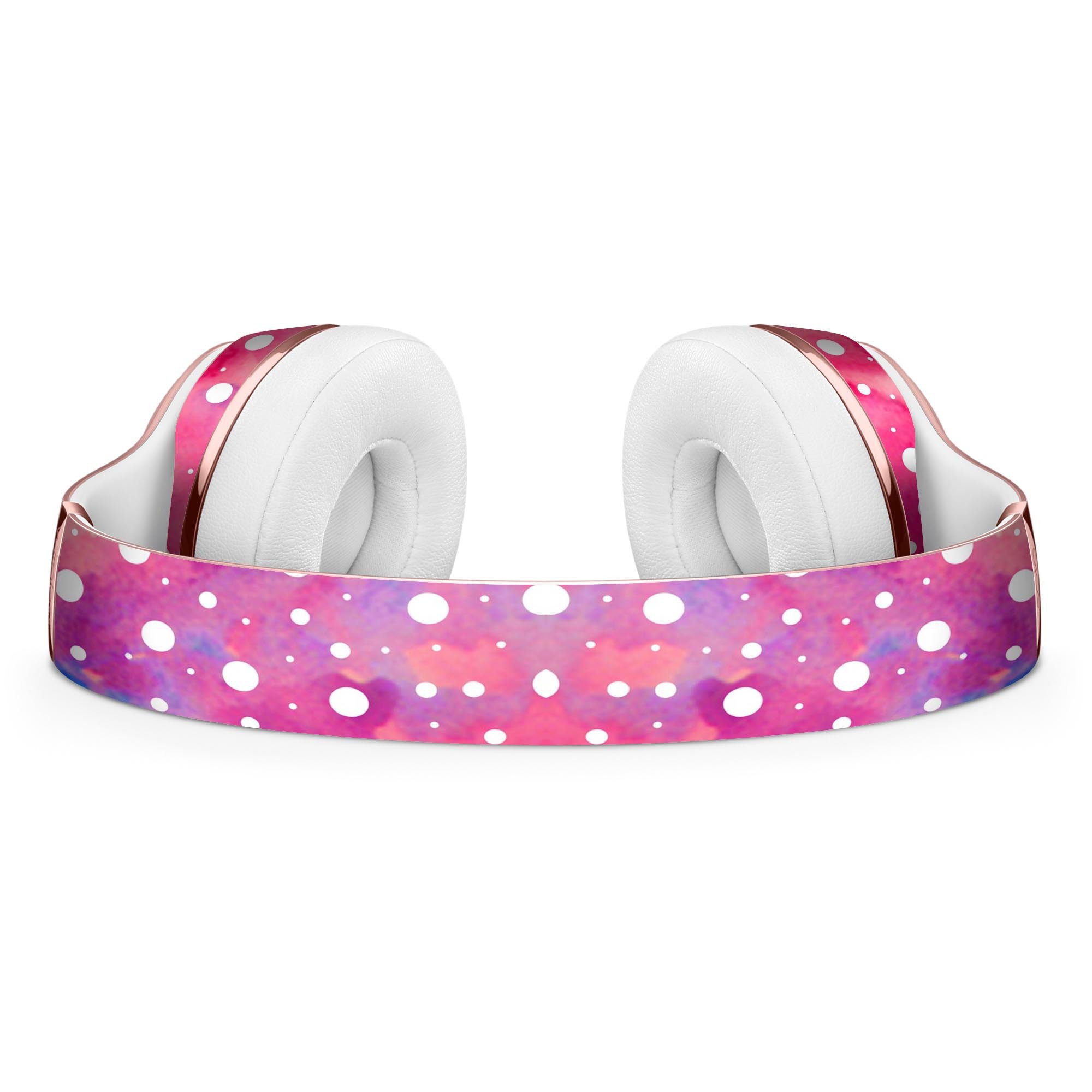 White polka dots over pink watercolor grunge skin kit for Beats by Dre Solo 3 Wireless Headphones, showcasing vibrant design and premium vinyl material.