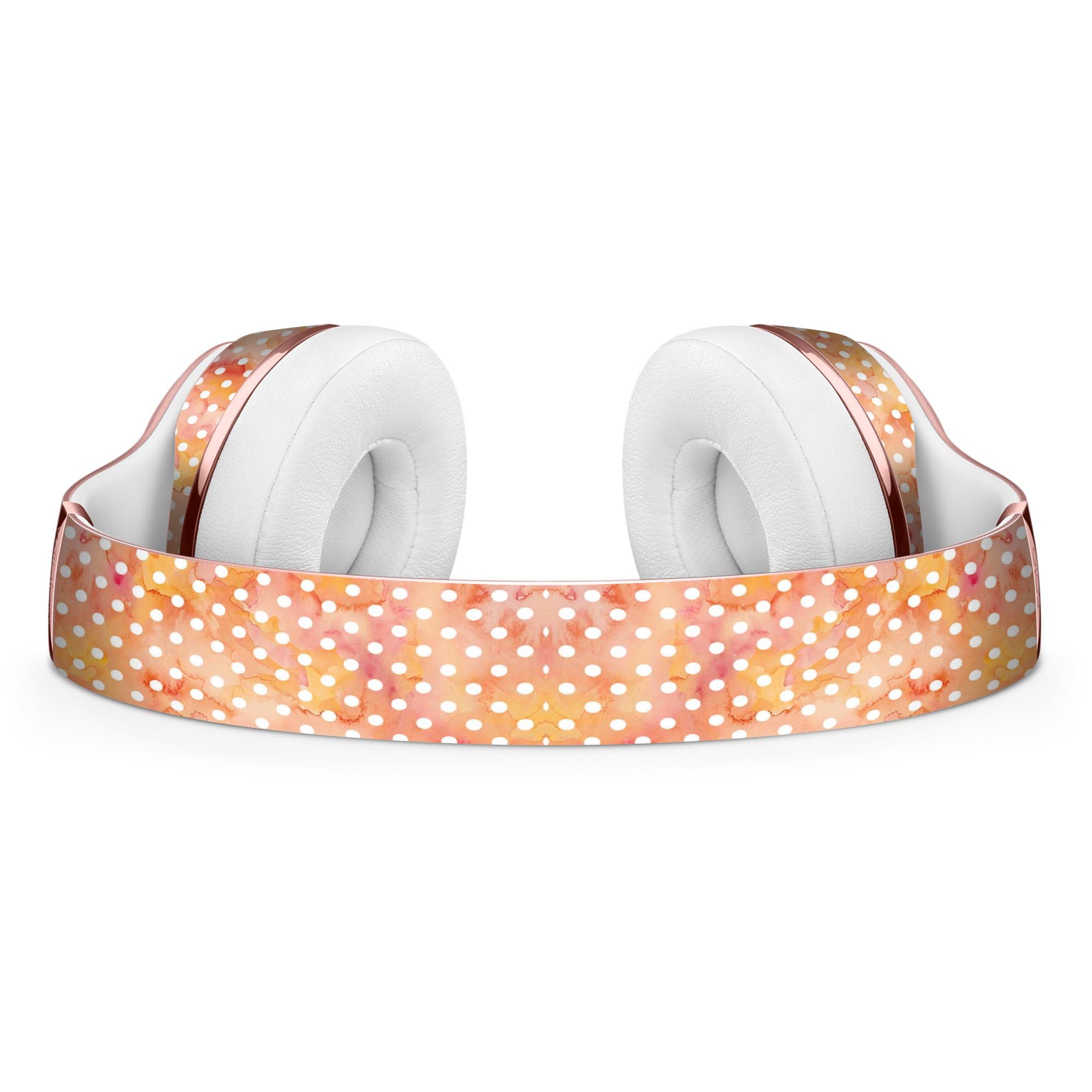 White Polka Dots over Red-Orange Watercolor skin kit for Beats by Dre Solo 3 Wireless Headphones, showcasing vibrant design and premium quality.