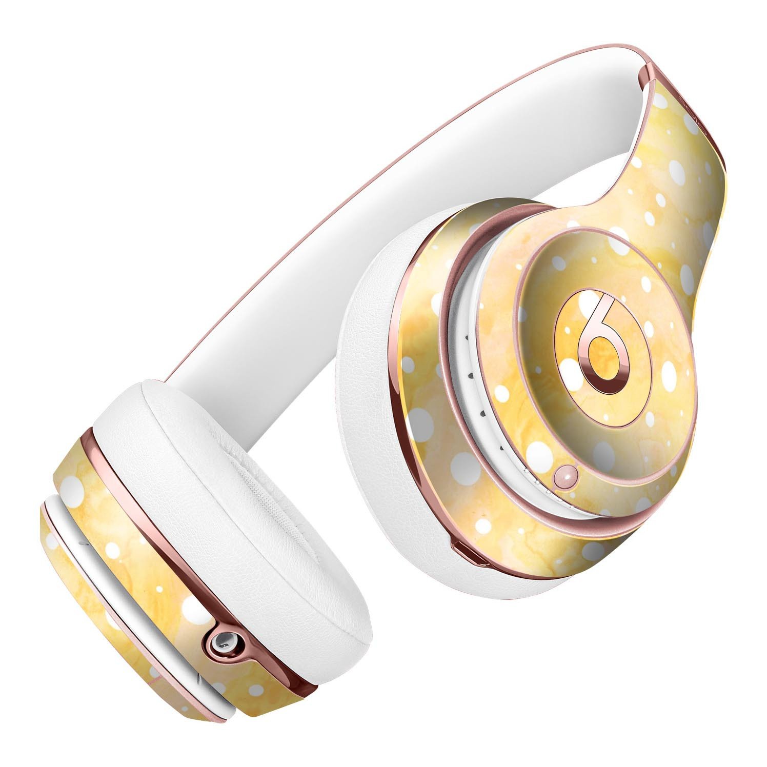 Full-body skin kit featuring white polka dots over a yellow-orange grunge design for Beats by Dre Solo 3 Wireless Headphones.