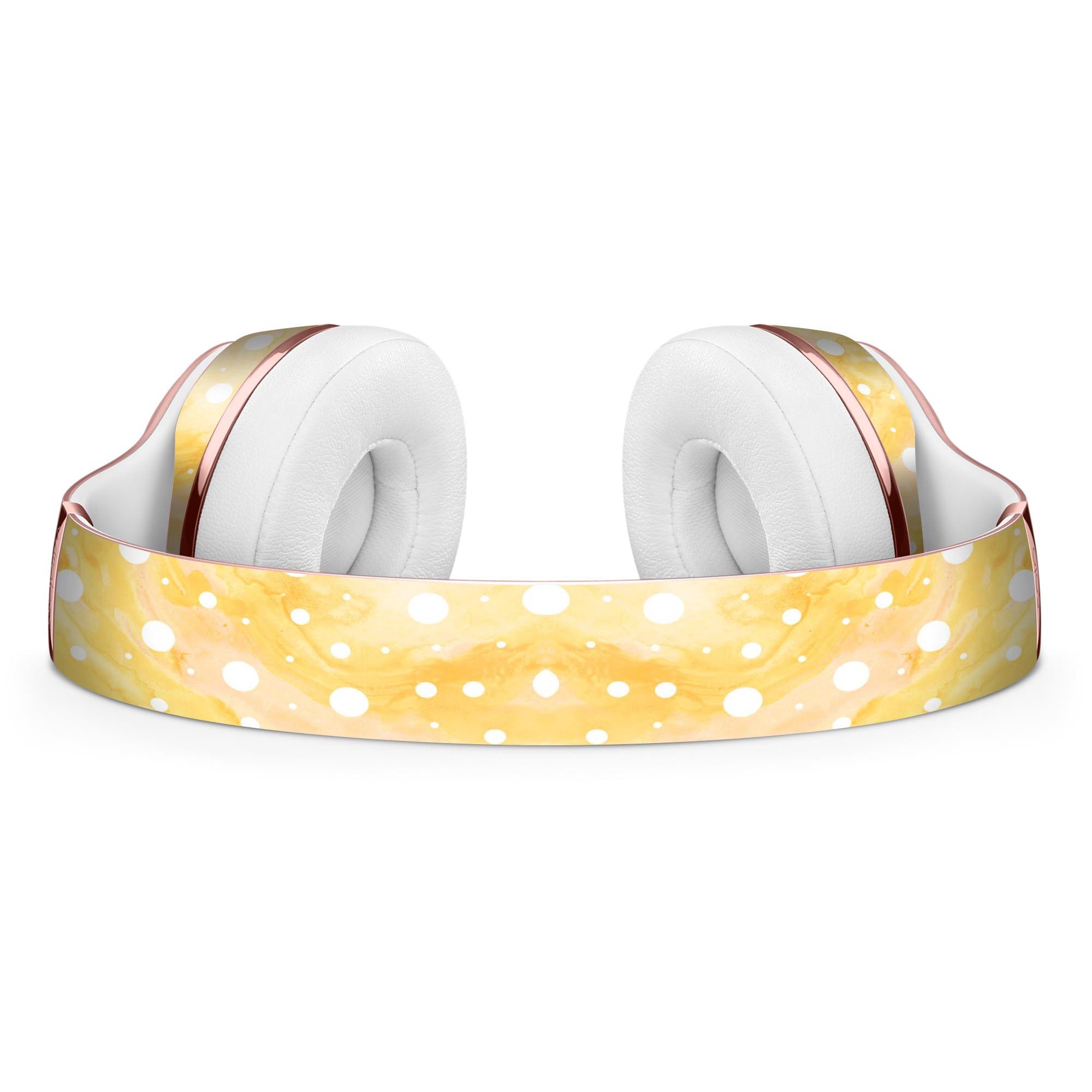 Full-body skin kit featuring white polka dots over a yellow-orange grunge design for Beats by Dre Solo 3 Wireless Headphones.