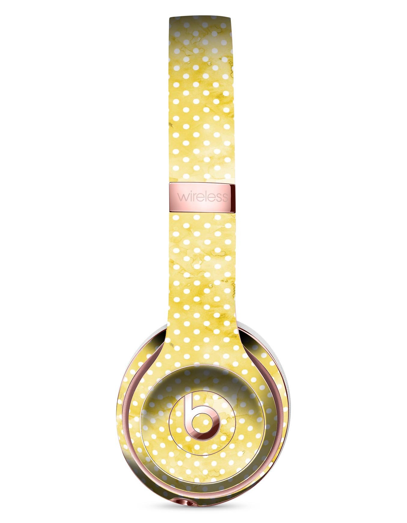 White Polka Dots over Yellow Watercolor Skin Kit for Beats by Dre Solo 3 Wireless Headphones, showcasing vibrant design and premium quality.