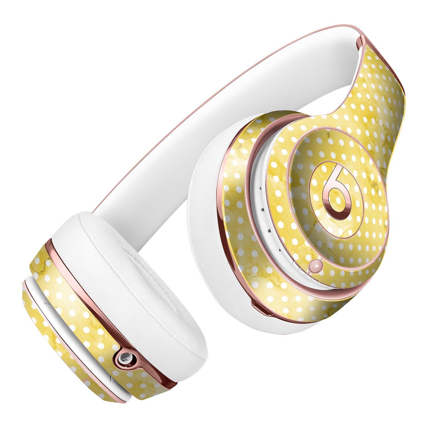 White Polka Dots over Yellow Watercolor Skin Kit for Beats by Dre Solo 3 Wireless Headphones, showcasing vibrant design and premium quality.