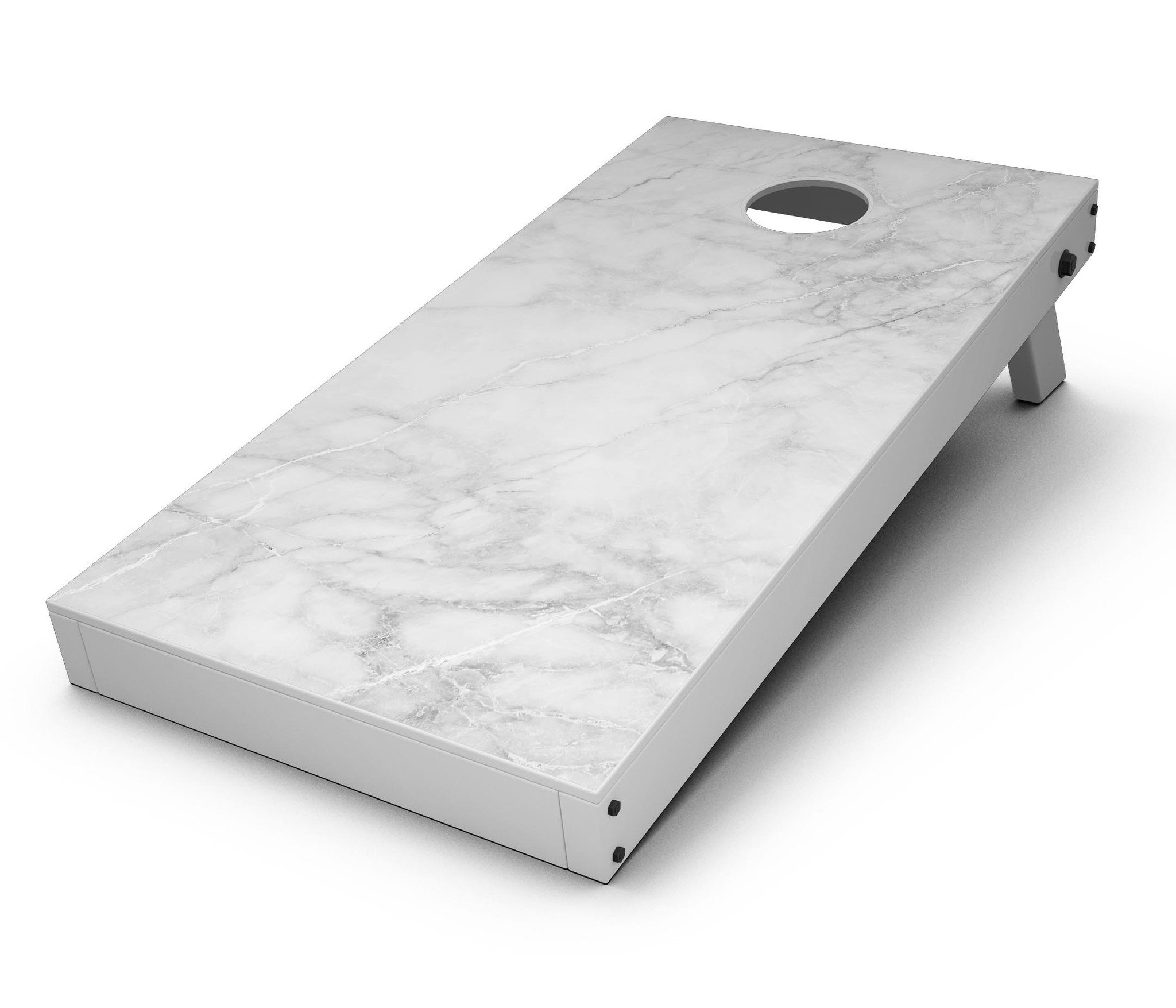 White Scratched Marble CornHole Board Skin Decal Kit showcasing a stylish marble design for Cornhole boards.