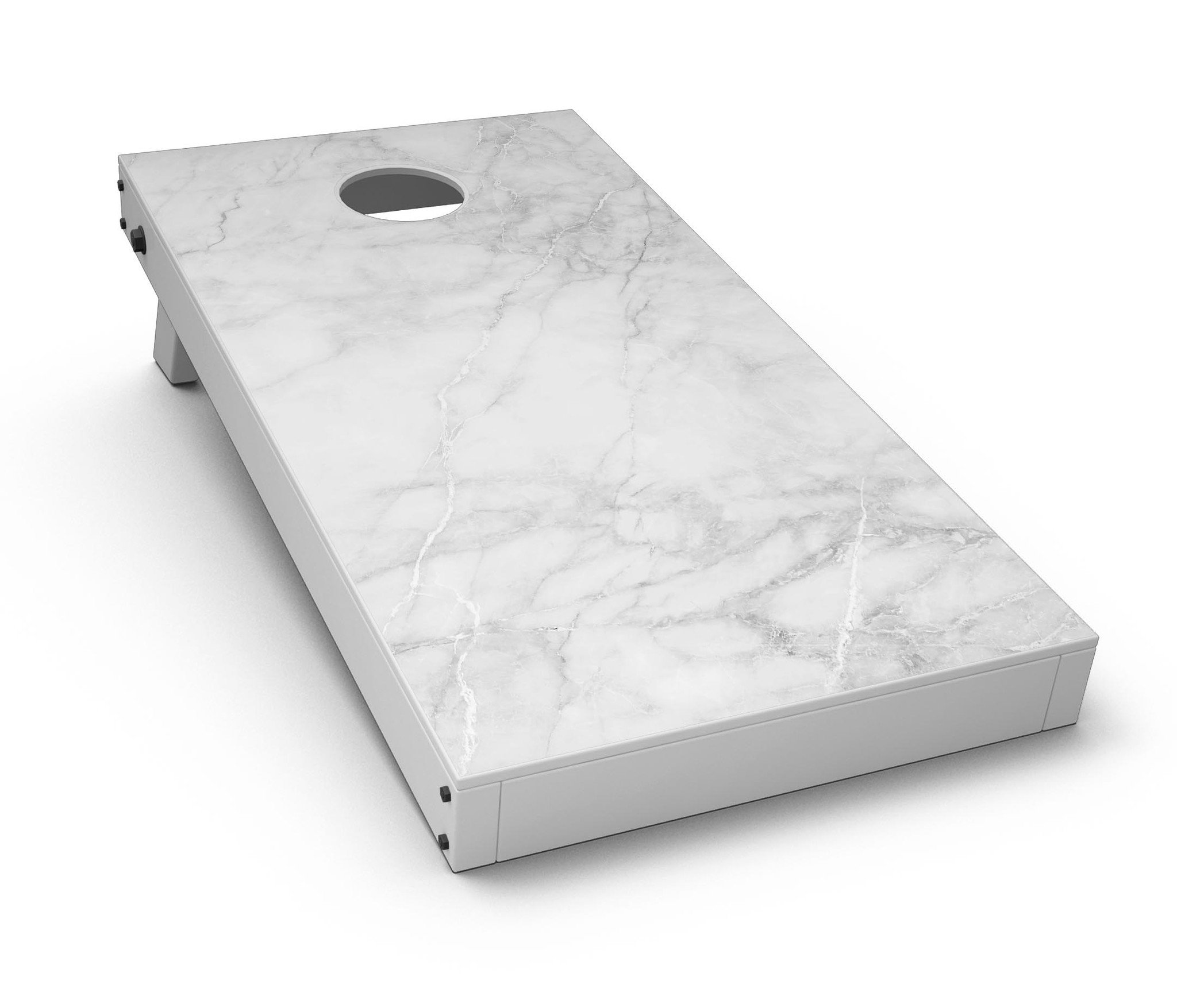 White Scratched Marble CornHole Board Skin Decal Kit showcasing a stylish marble design for Cornhole boards.