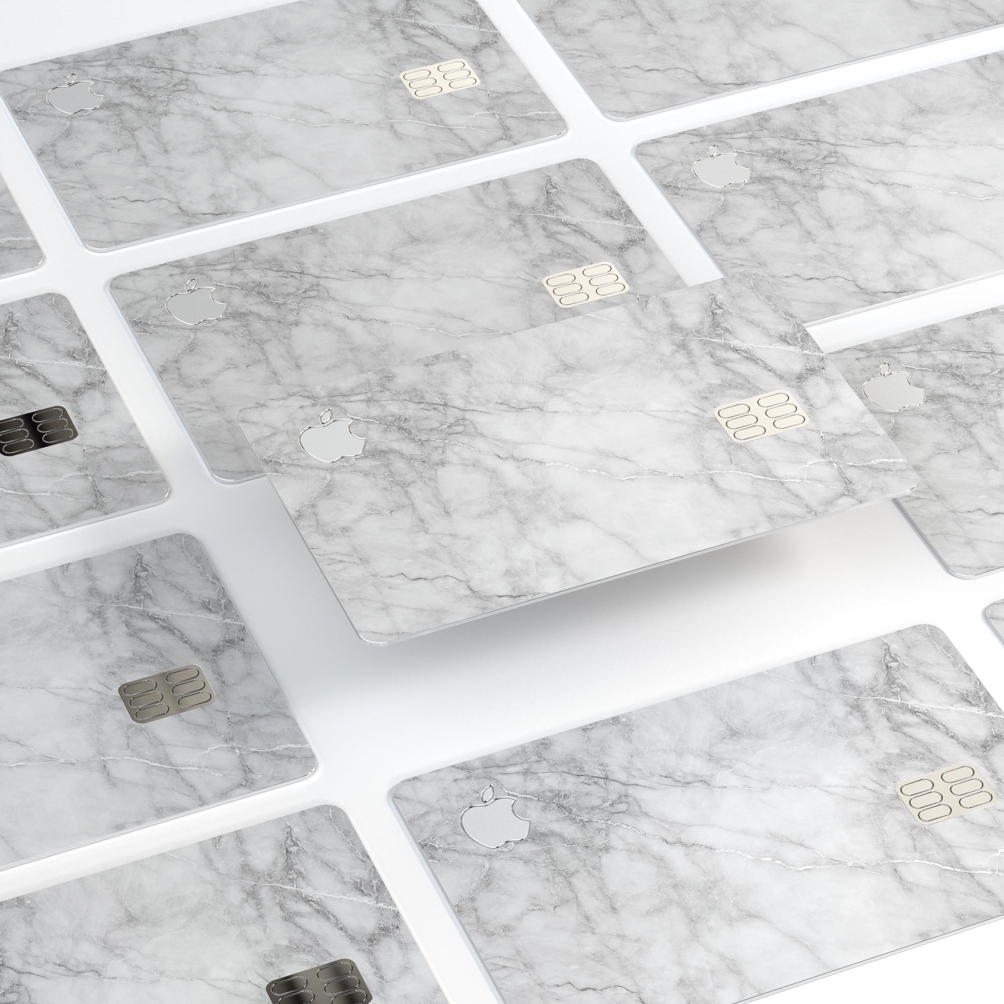 White Scratched Marble Premium Protective Decal Skin-Kit for Apple Card, showcasing its elegant design and protective features.