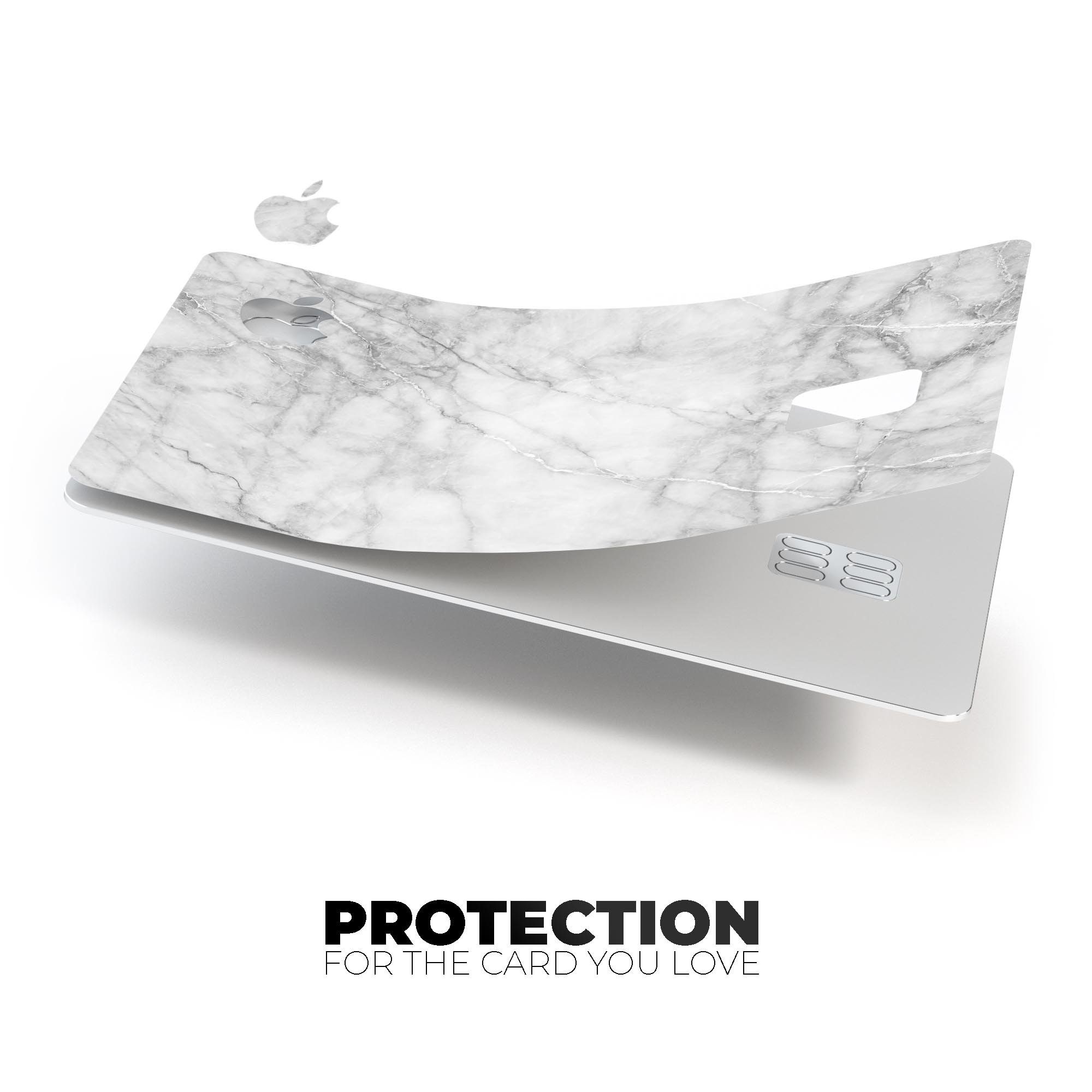 White Scratched Marble Premium Protective Decal Skin-Kit for Apple Card, showcasing its elegant design and protective features.