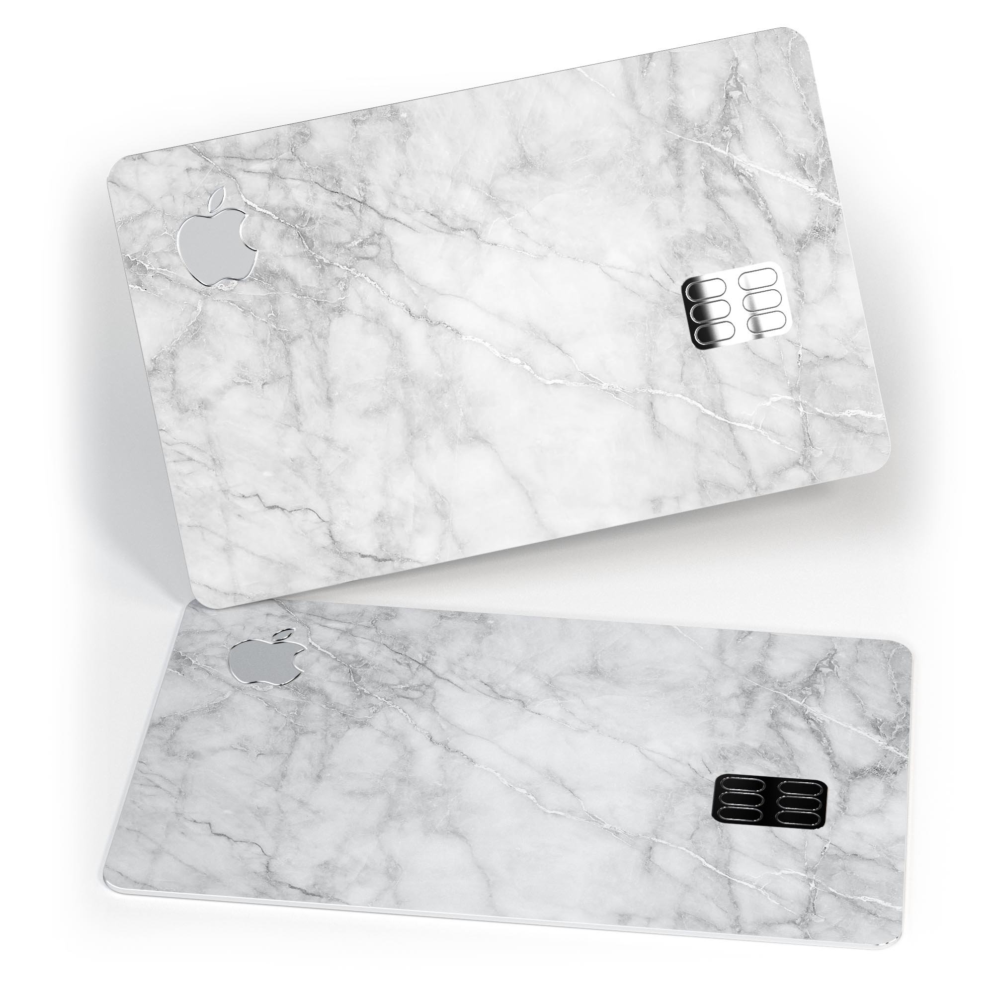 White Scratched Marble Premium Protective Decal Skin-Kit for Apple Card, showcasing its elegant design and protective features.