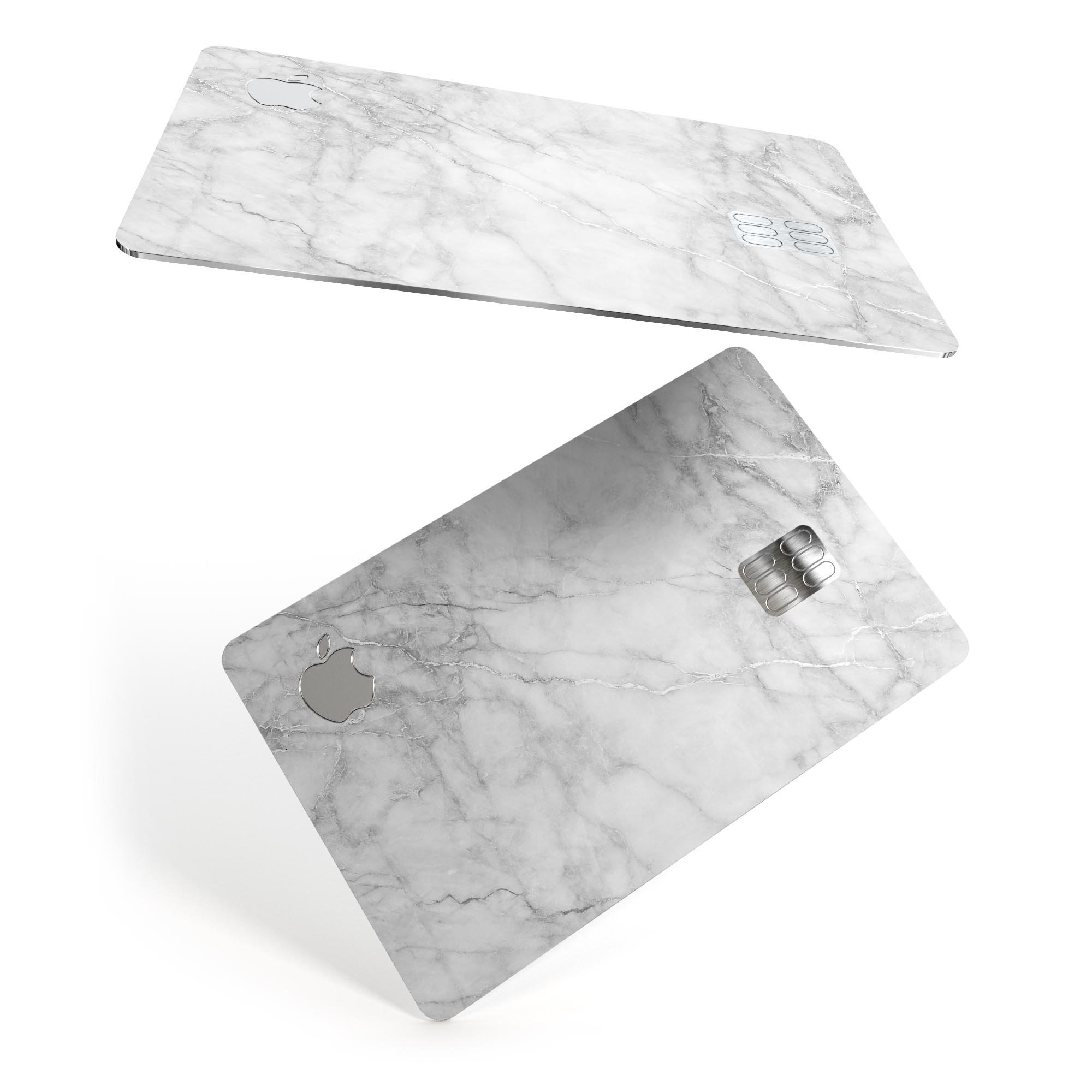 White Scratched Marble Premium Protective Decal Skin-Kit for Apple Card, showcasing its elegant design and protective features.