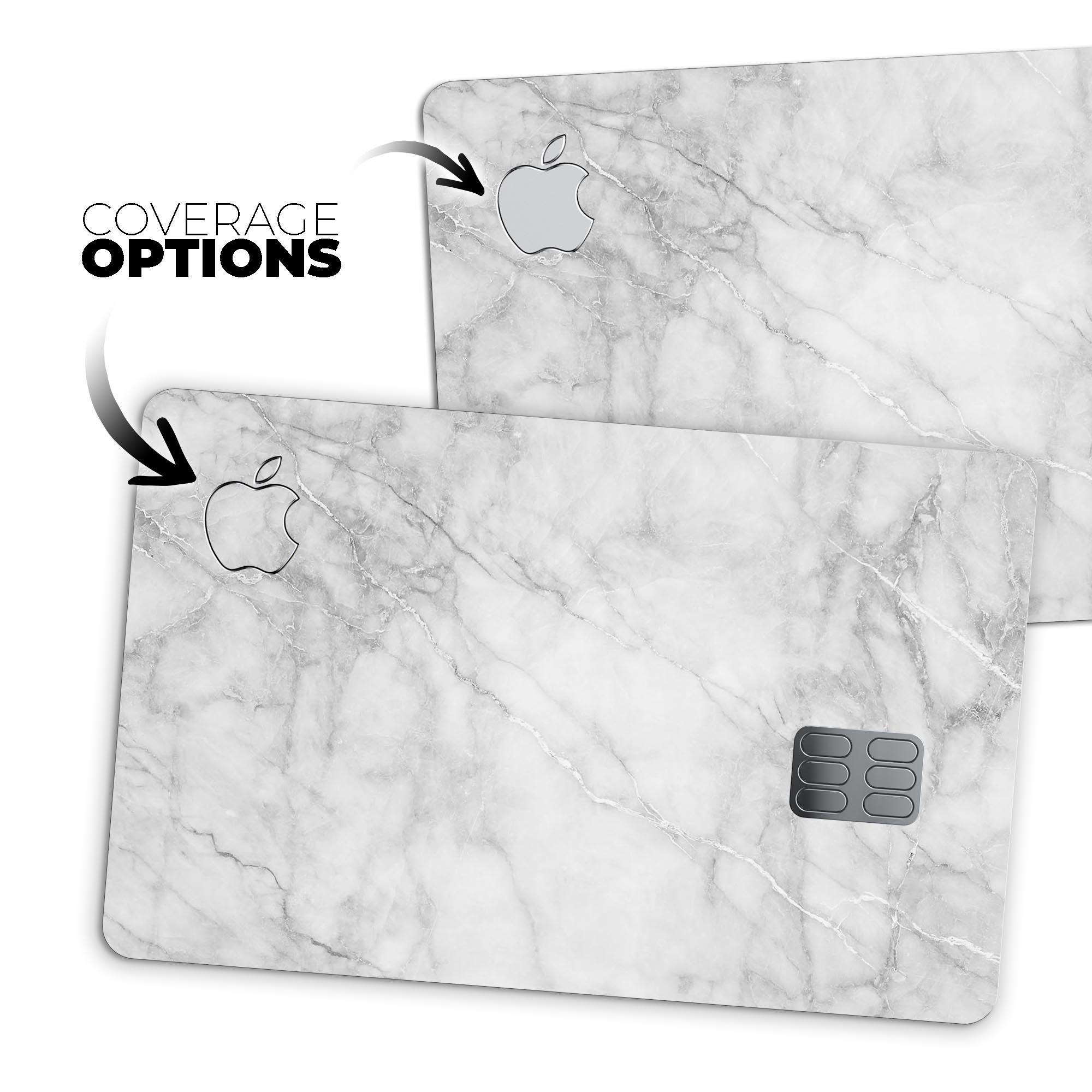 White Scratched Marble Premium Protective Decal Skin-Kit for Apple Card, showcasing its elegant design and protective features.