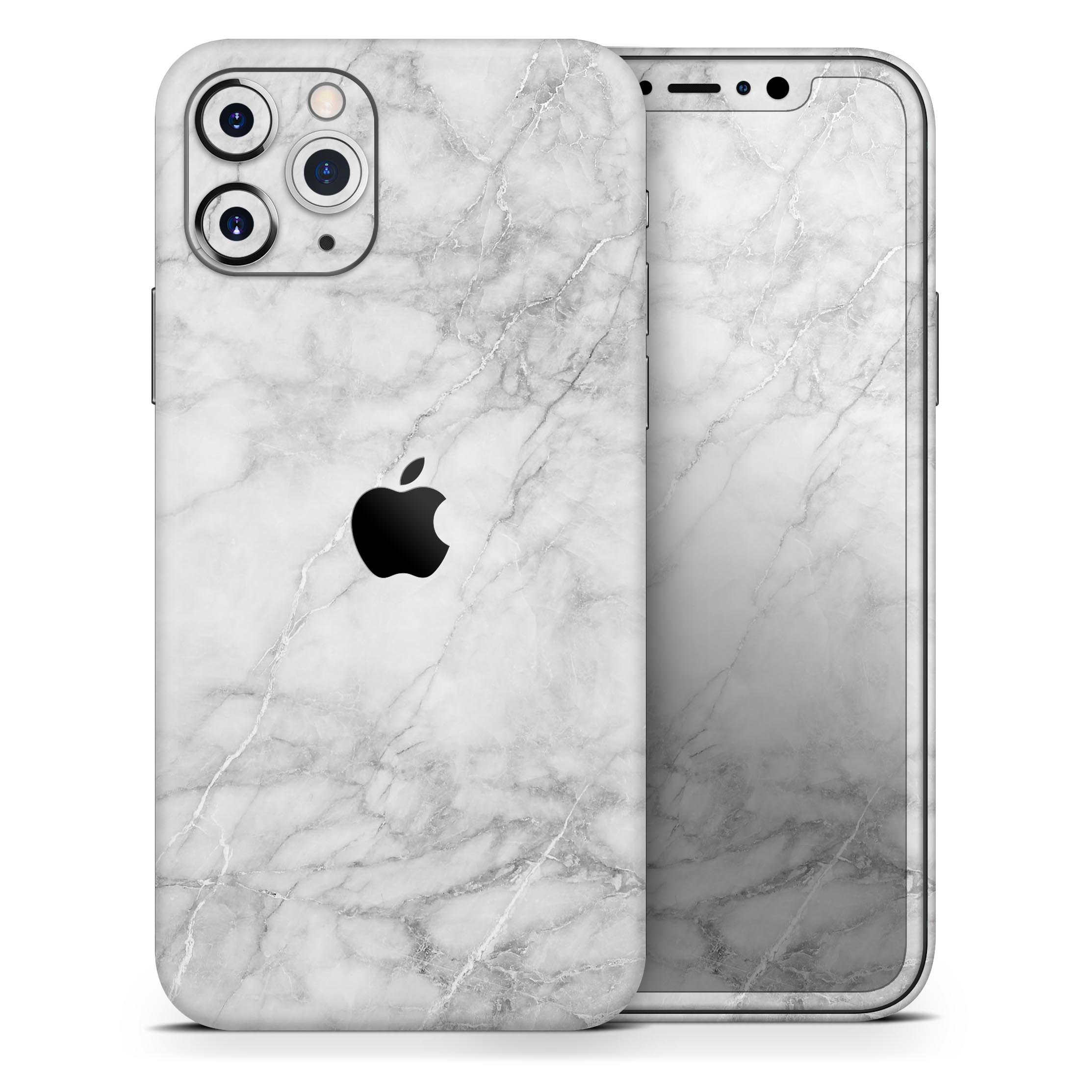 White Scratched Marble Skin-Kit for Apple iPhone, showcasing a stylish marble design with a smooth finish.