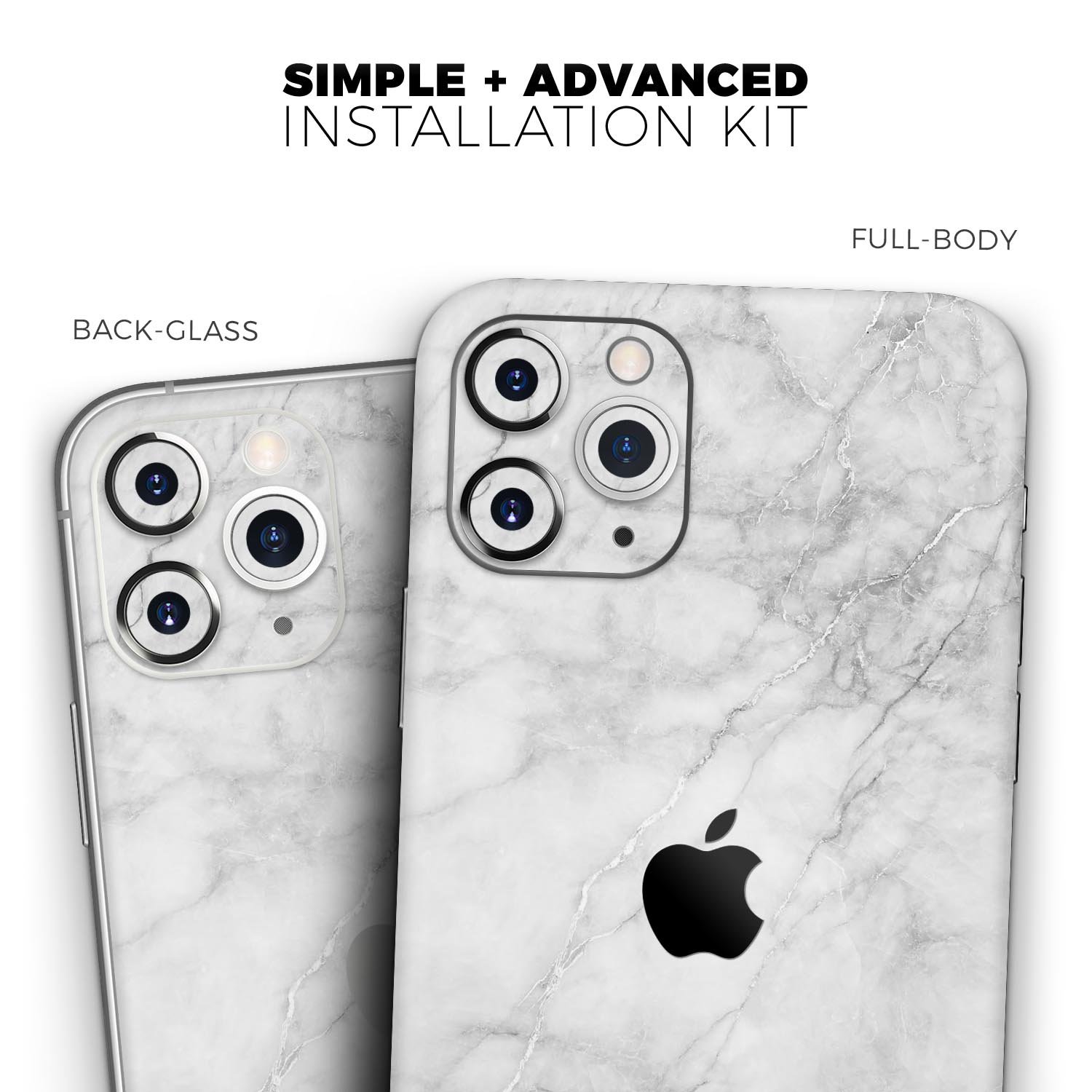 White Scratched Marble Skin-Kit for Apple iPhone, showcasing a stylish marble design with a smooth finish.