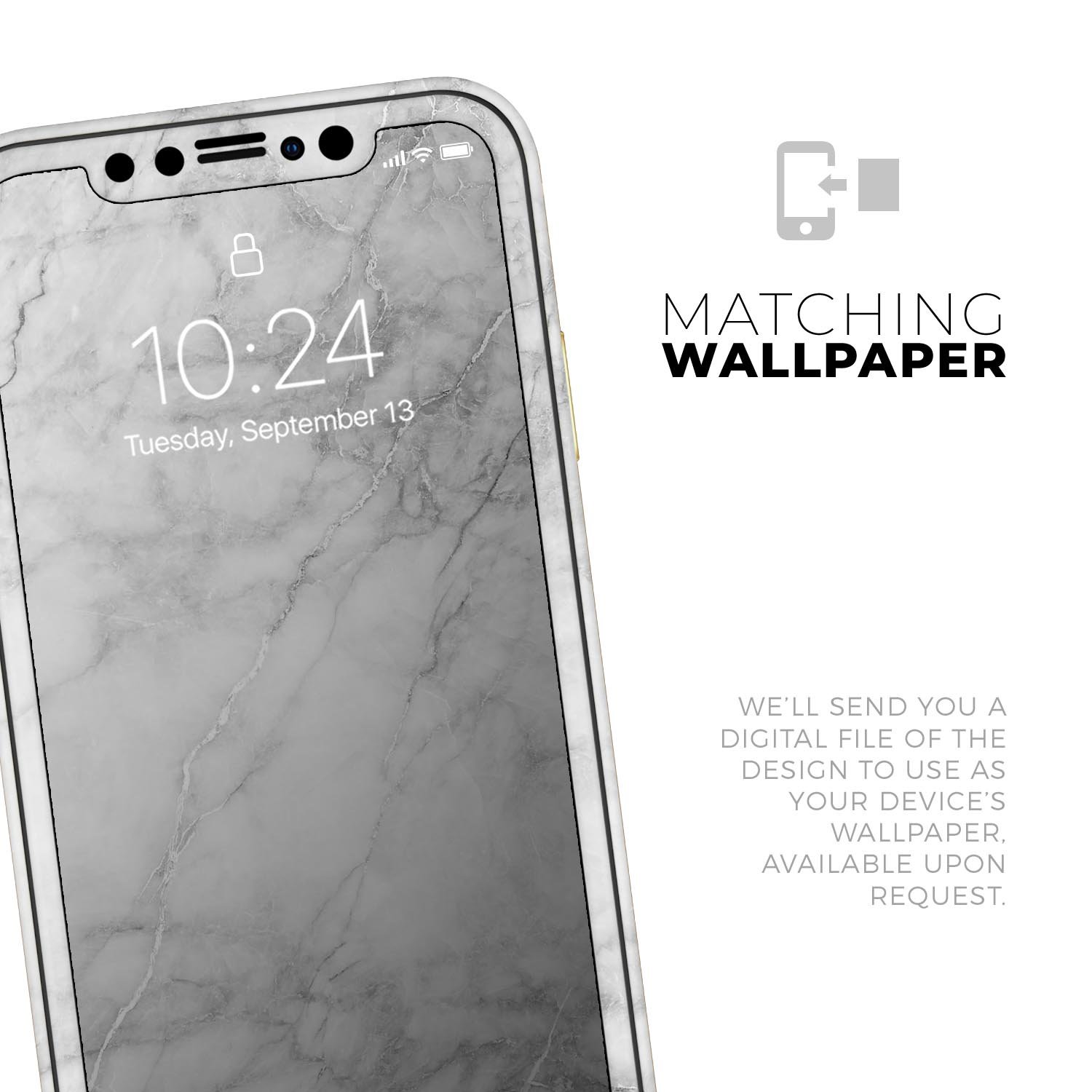 White Scratched Marble Skin-Kit for Apple iPhone, showcasing a stylish marble design with a smooth finish.