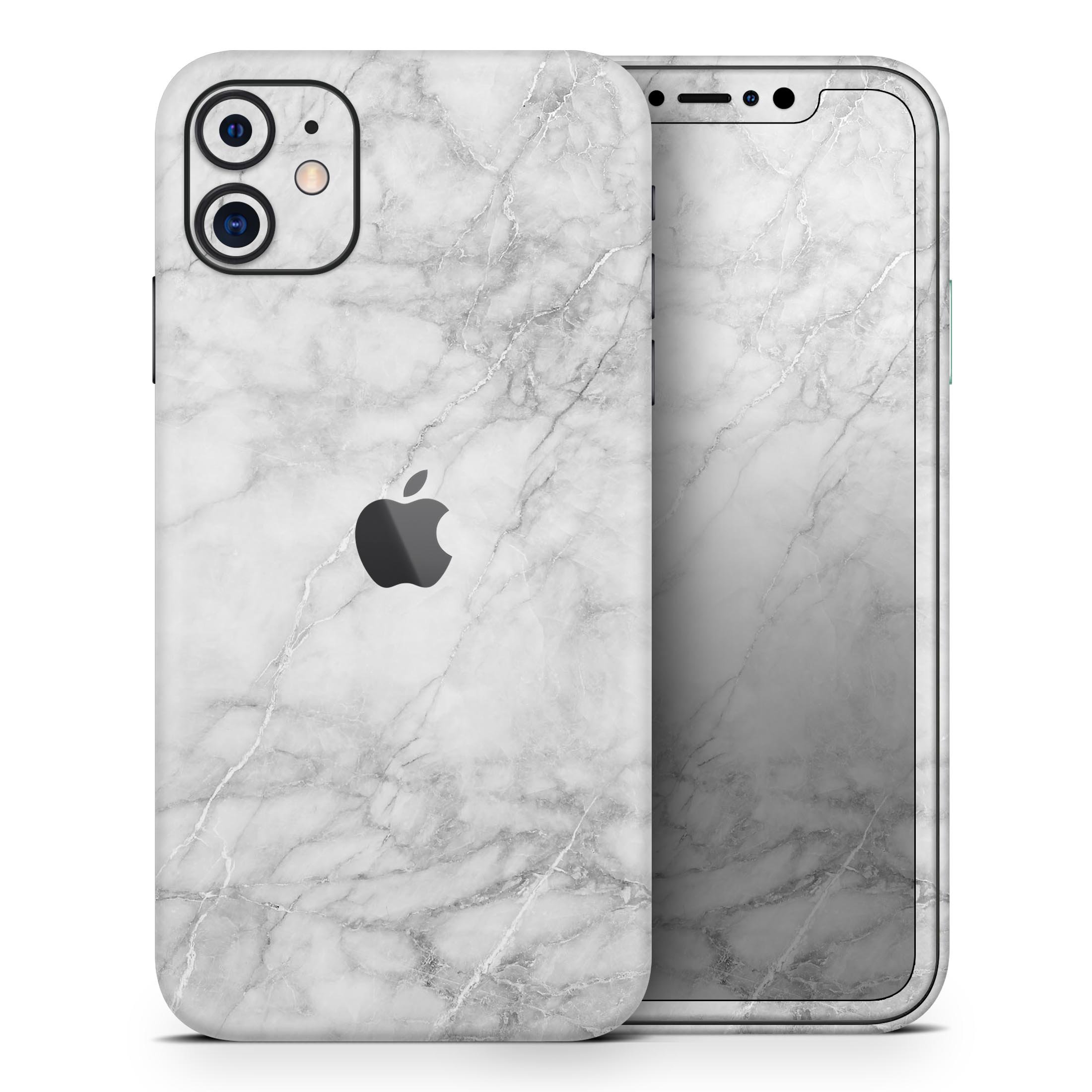 White Scratched Marble Skin-Kit for Apple iPhone, showcasing a stylish marble design with a smooth finish.