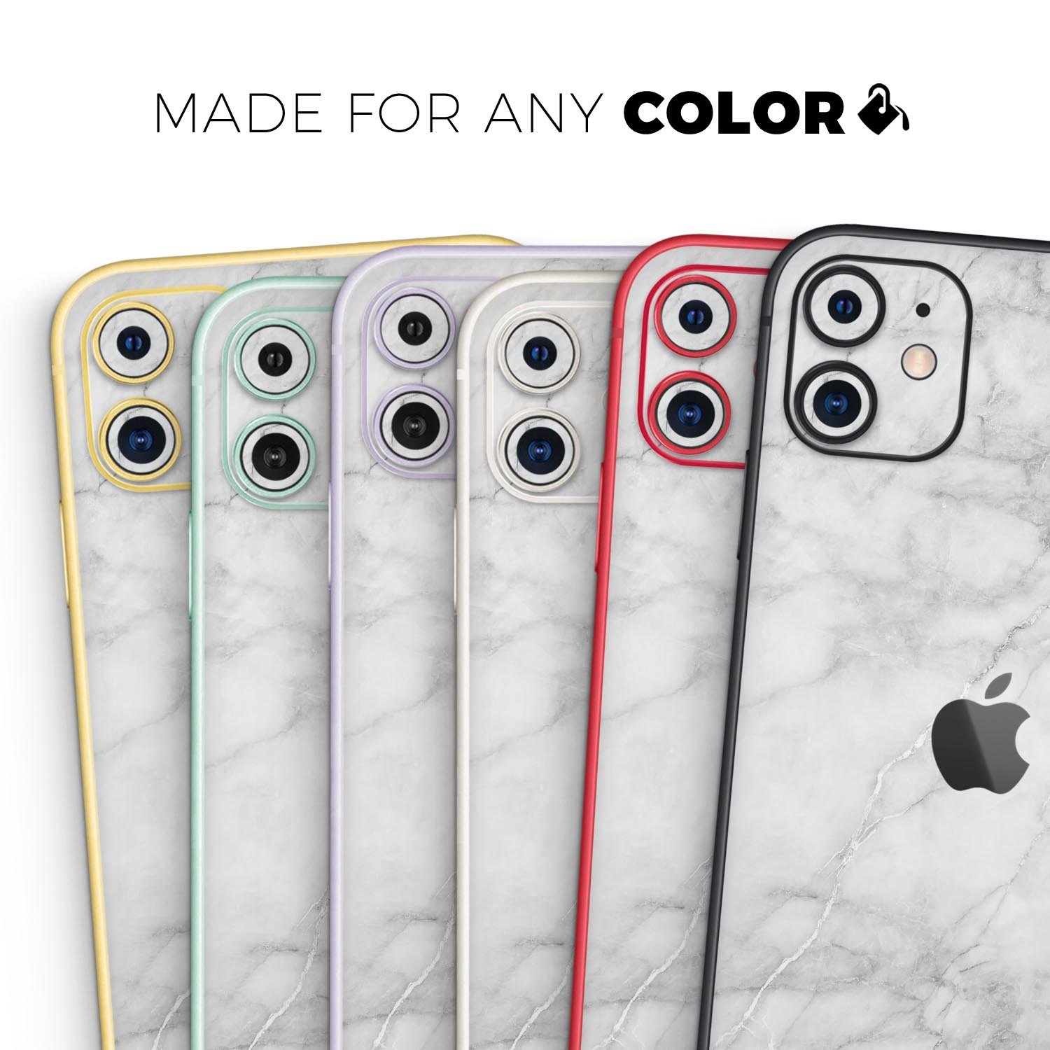 White Scratched Marble Skin-Kit for Apple iPhone, showcasing a stylish marble design with a smooth finish.