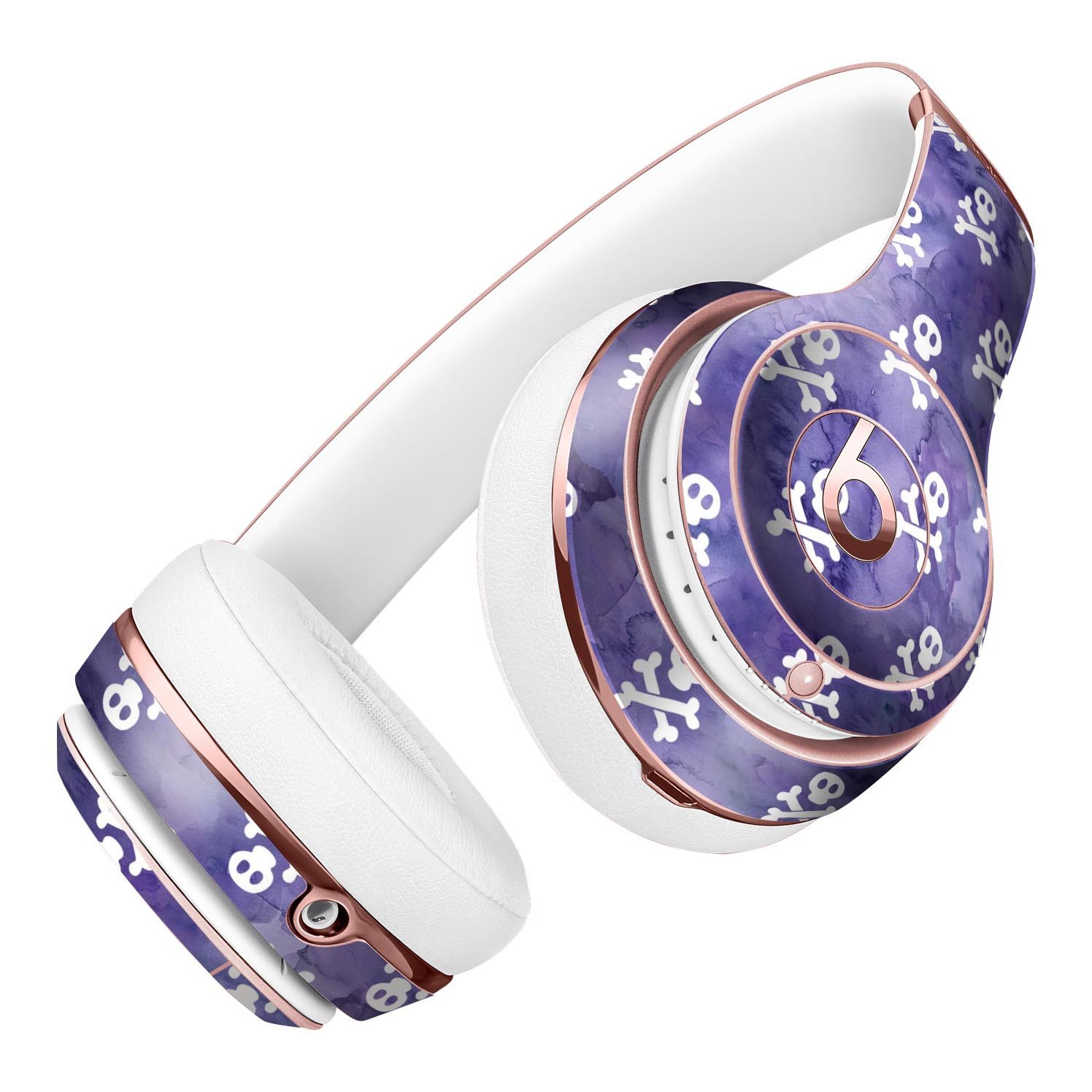 White Skulls on Purple Watercolor Skin Kit for Beats by Dre Solo 3 Wireless Headphones, showcasing vibrant colors and intricate design.