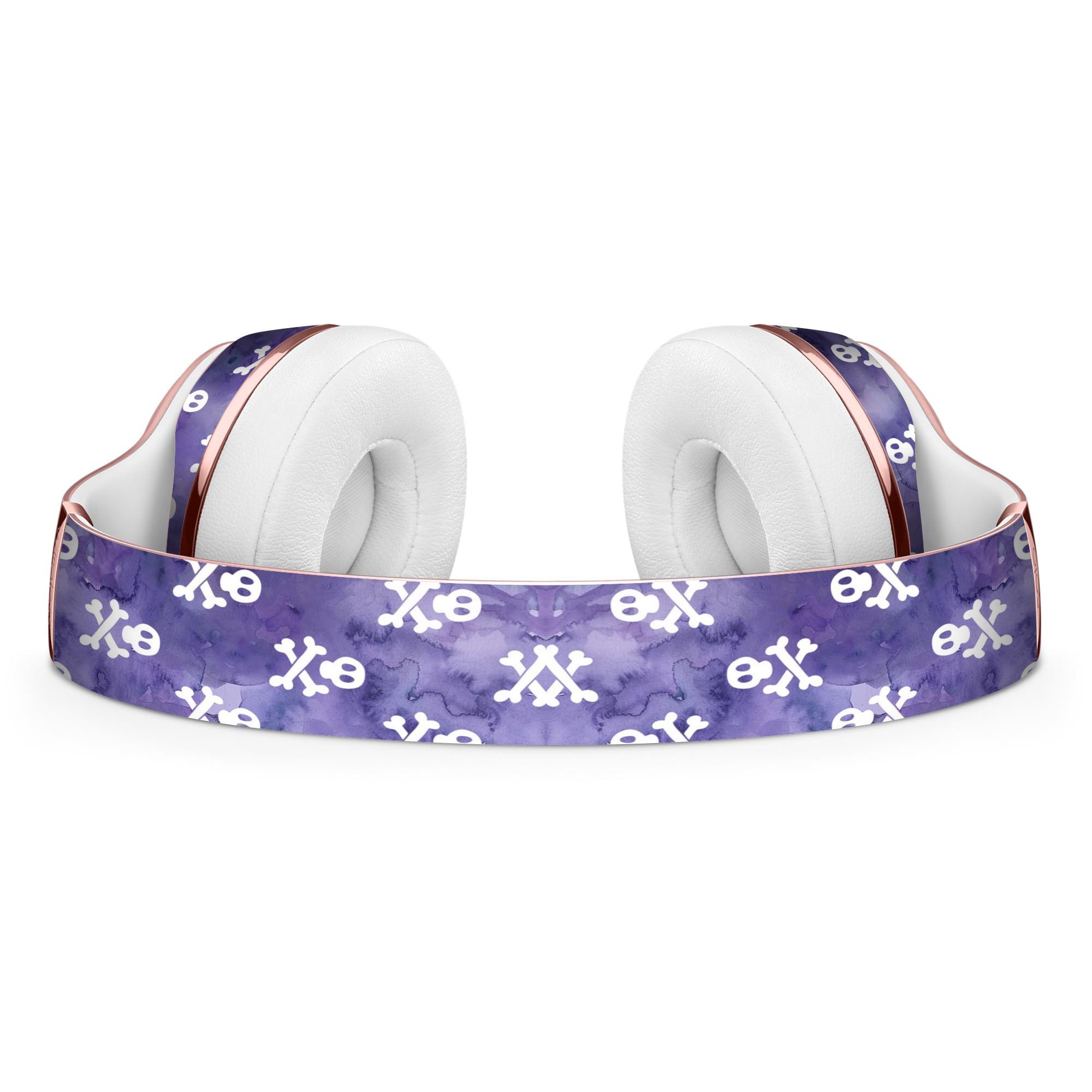 White Skulls on Purple Watercolor Skin Kit for Beats by Dre Solo 3 Wireless Headphones, showcasing vibrant colors and intricate design.