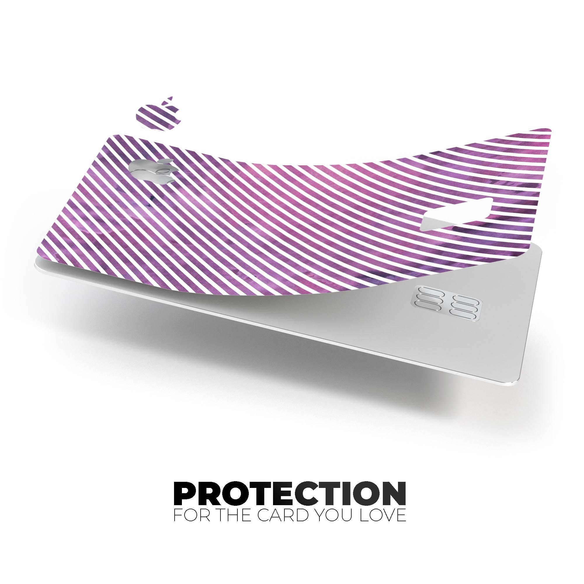 Premium protective decal featuring white slanted lines over pink fumes, designed for Apple Card.