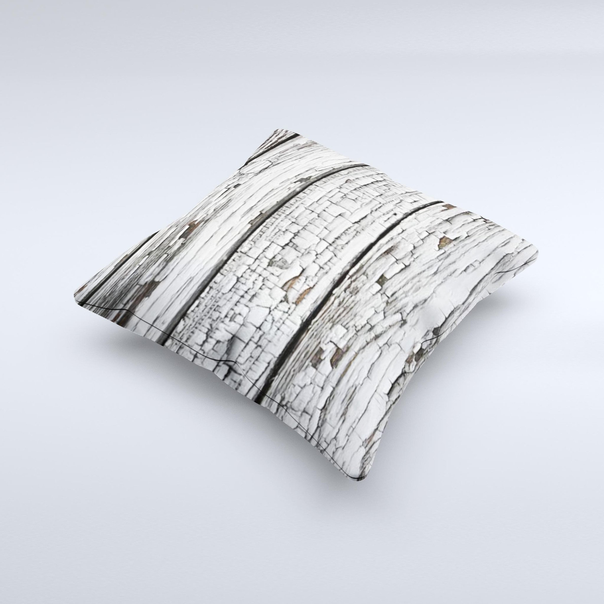 A beautifully handcrafted White Wide Aged Wood Planks Ink-Fuzed Decorative Throw Pillow featuring a unique design and soft fabric.