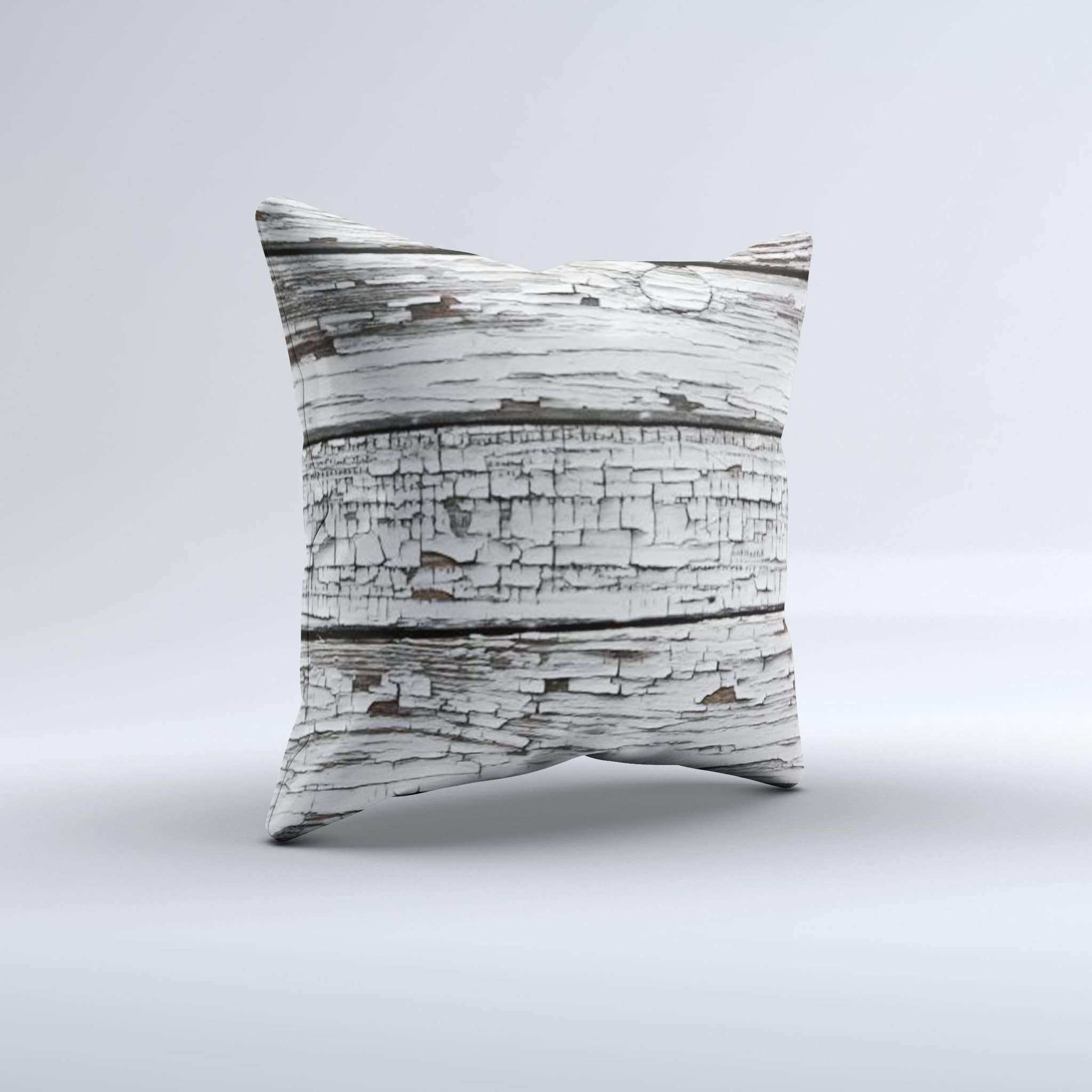 A beautifully handcrafted White Wide Aged Wood Planks Ink-Fuzed Decorative Throw Pillow featuring a unique design and soft fabric.