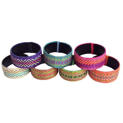 Wide Cana Flecha Bracelet handcrafted from sustainable Caña Flecha by Zenu Tribe artisans in Colombia, featuring intricate geometric patterns.