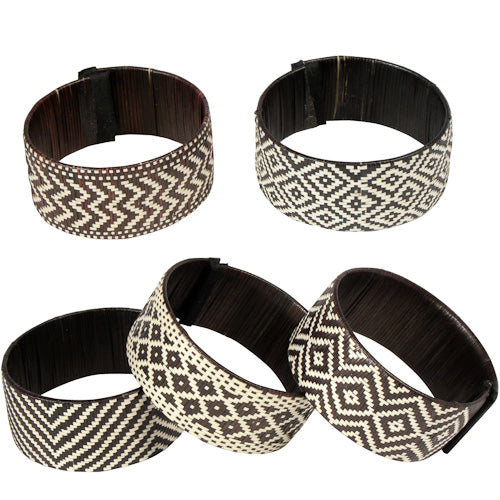 Wide Cana Flecha Bracelet handcrafted from sustainable Caña Flecha by Zenu Tribe artisans in Colombia, featuring intricate geometric patterns.