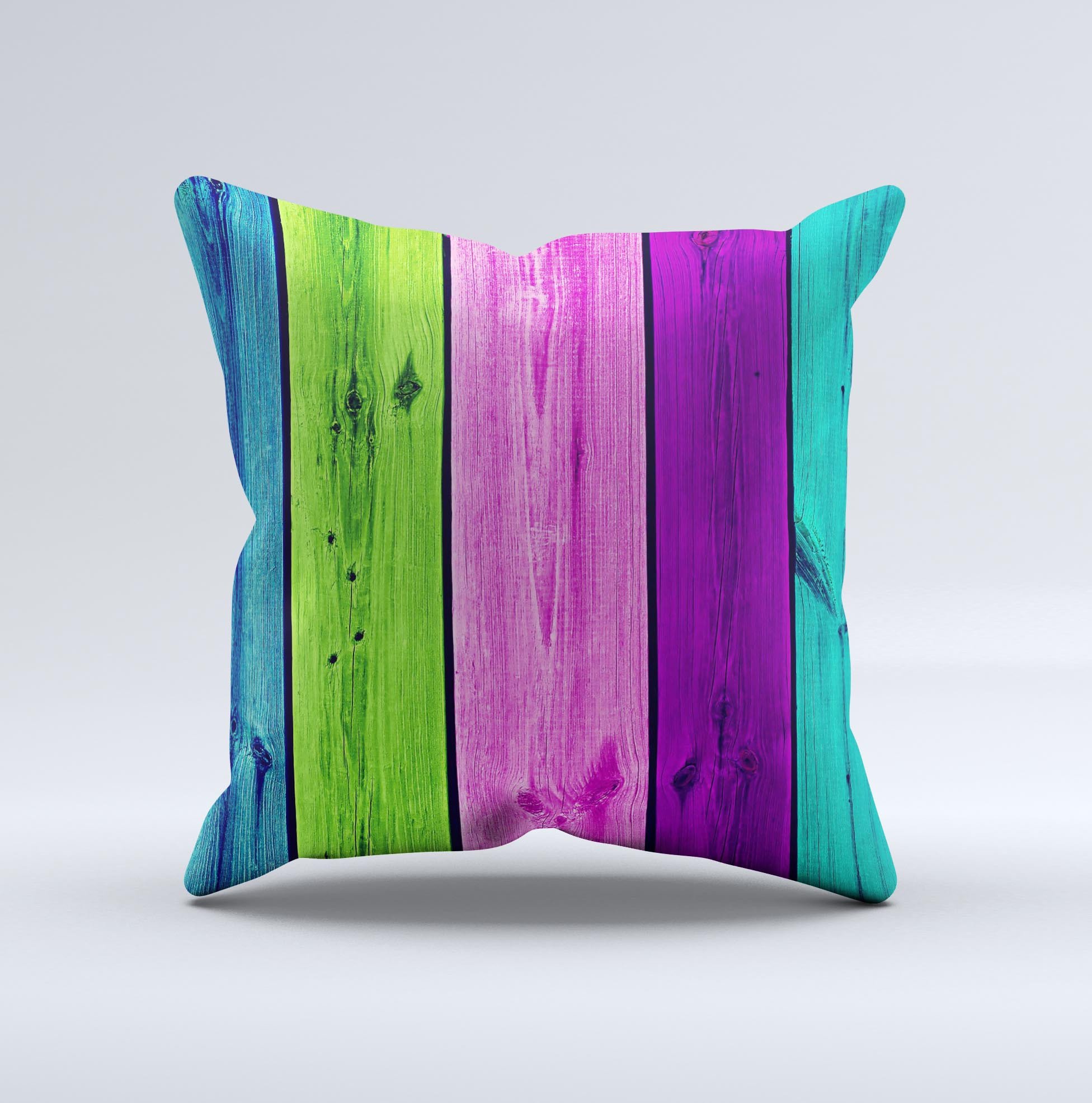 Wide Neon Wood Planks Ink-Fuzed Decorative Throw Pillow showcasing vibrant colors and unique handcrafted design.