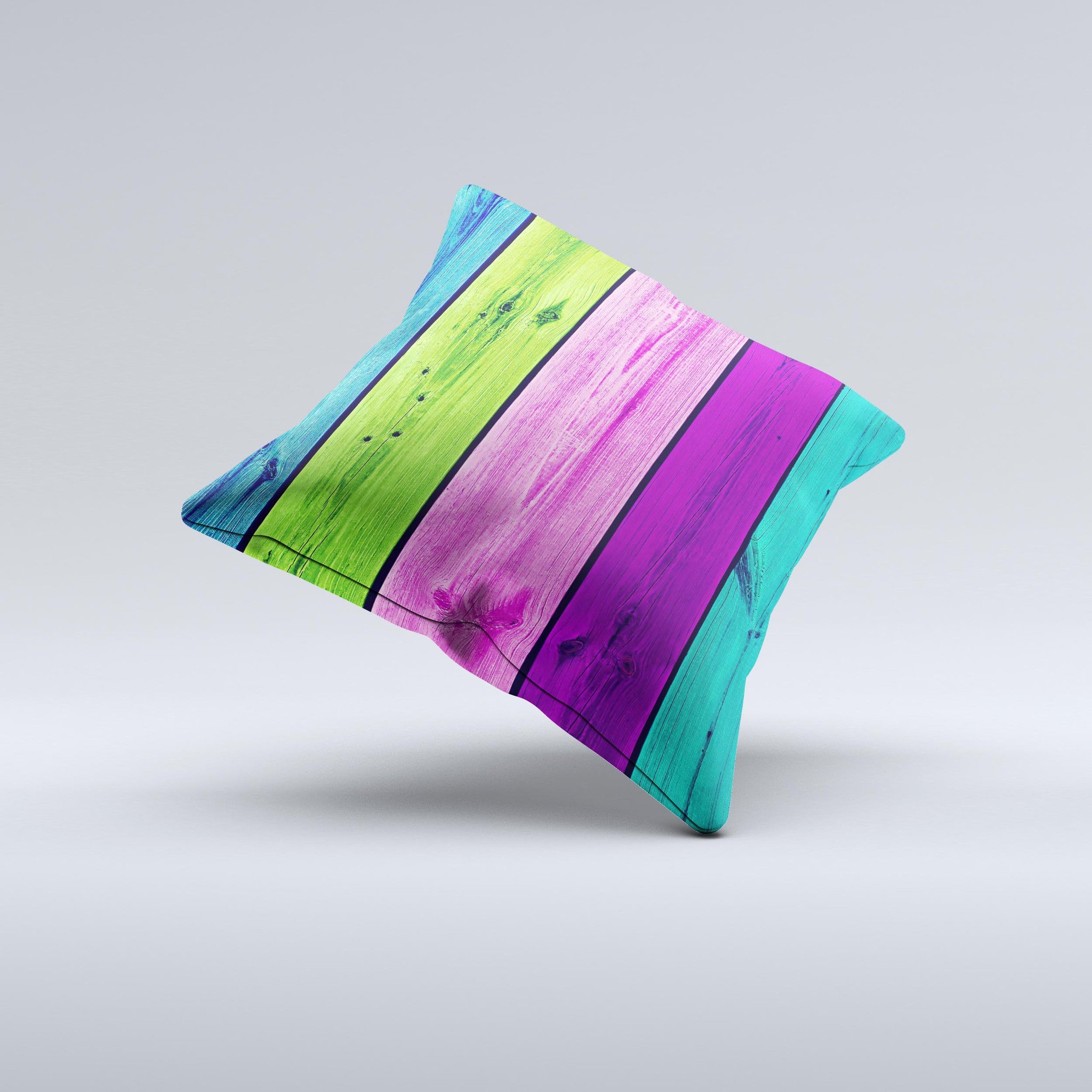 Wide Neon Wood Planks Ink-Fuzed Decorative Throw Pillow showcasing vibrant colors and unique handcrafted design.