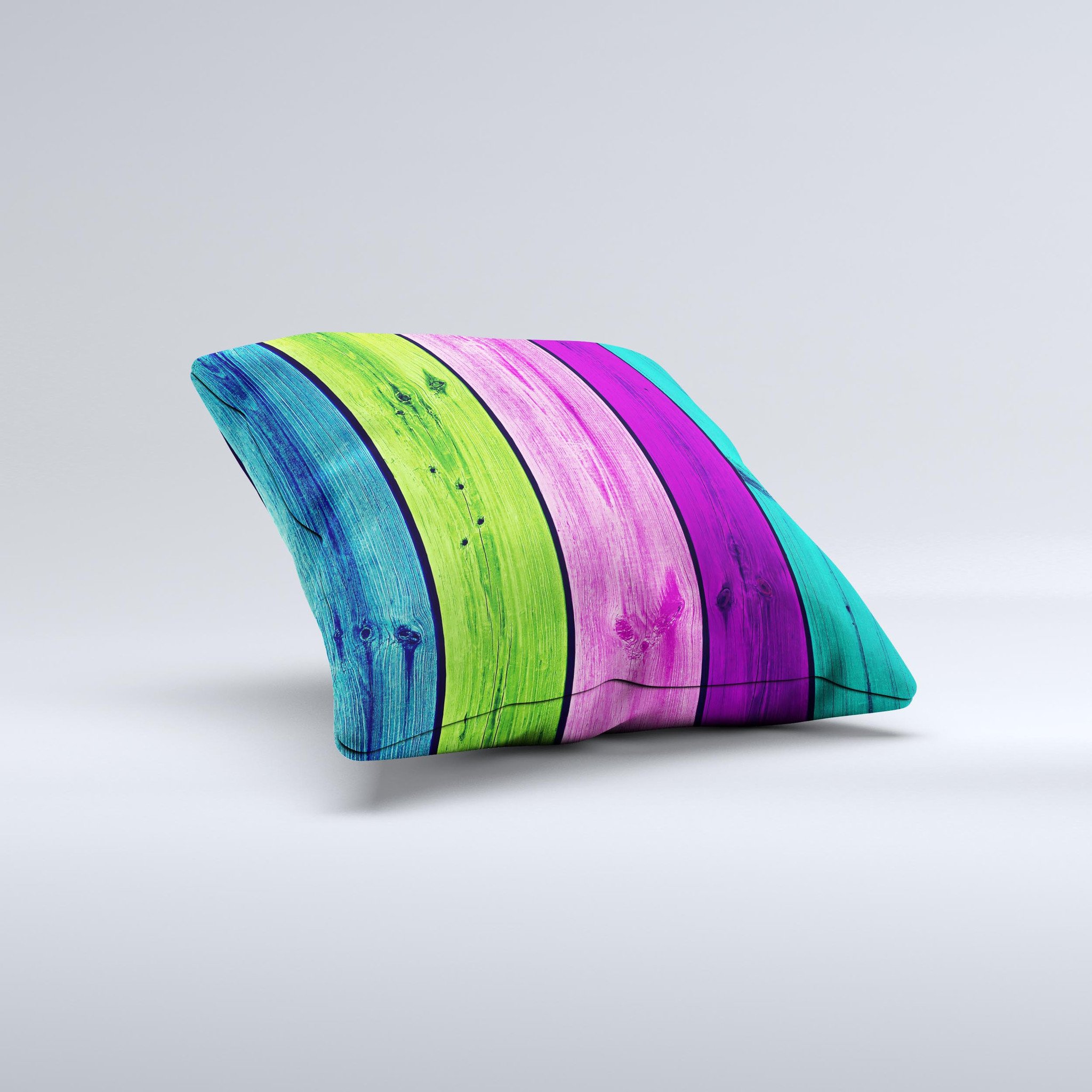 Wide Neon Wood Planks Ink-Fuzed Decorative Throw Pillow showcasing vibrant colors and unique handcrafted design.