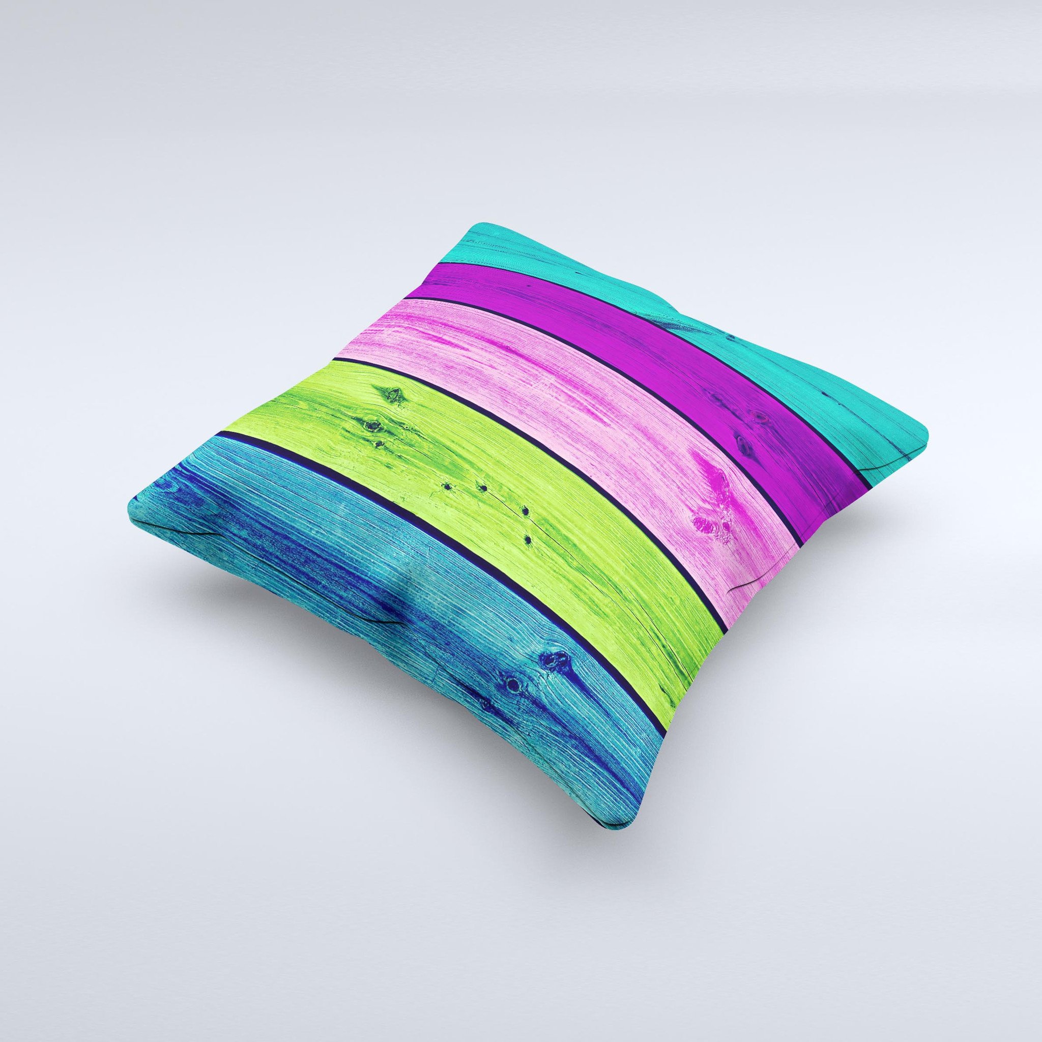 Wide Neon Wood Planks Ink-Fuzed Decorative Throw Pillow showcasing vibrant colors and unique handcrafted design.