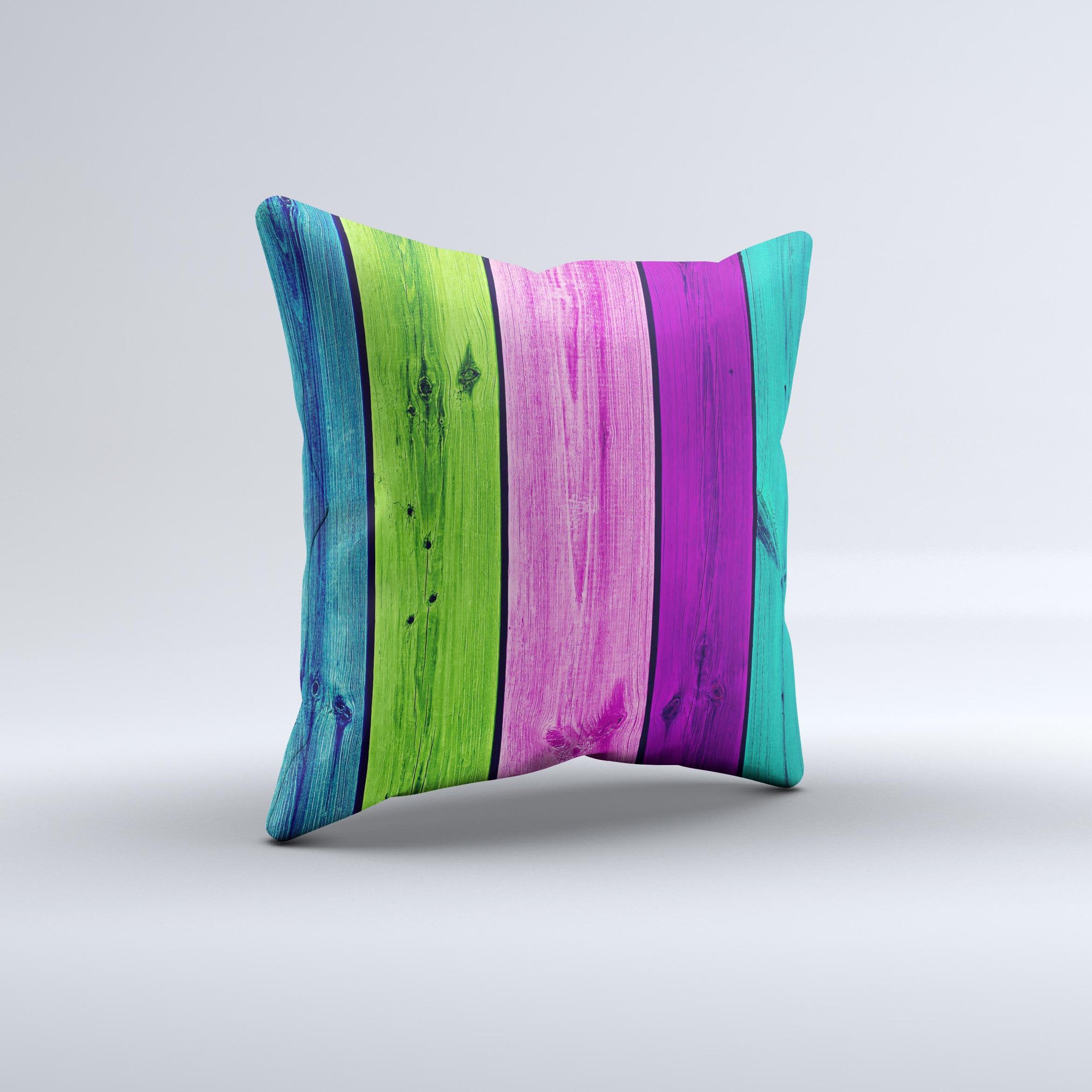 Wide Neon Wood Planks Ink-Fuzed Decorative Throw Pillow showcasing vibrant colors and unique handcrafted design.