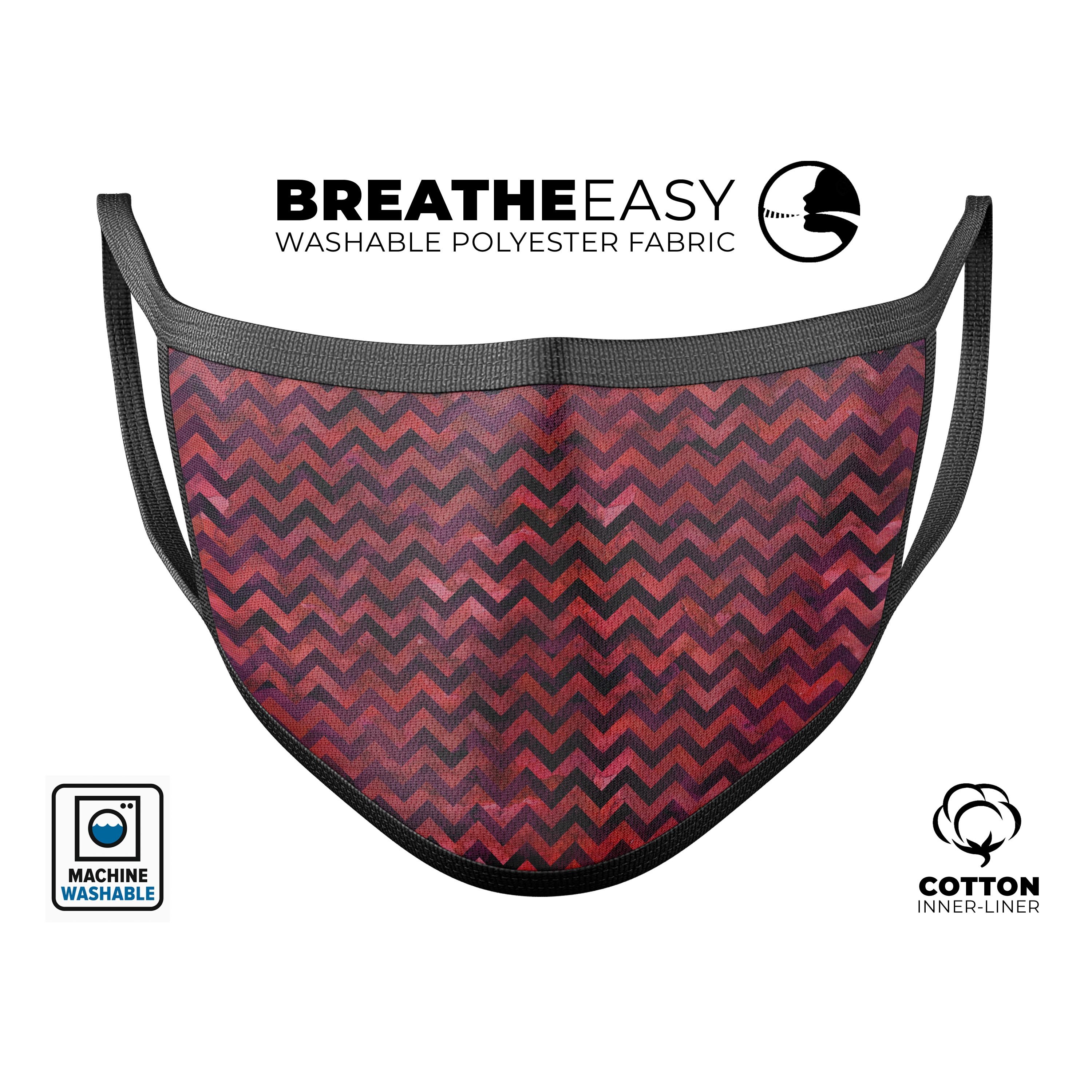 Wine Basic Watercolor Chevron Pattern face mask, showcasing vibrant colors and adjustable ear loops for a comfortable fit.