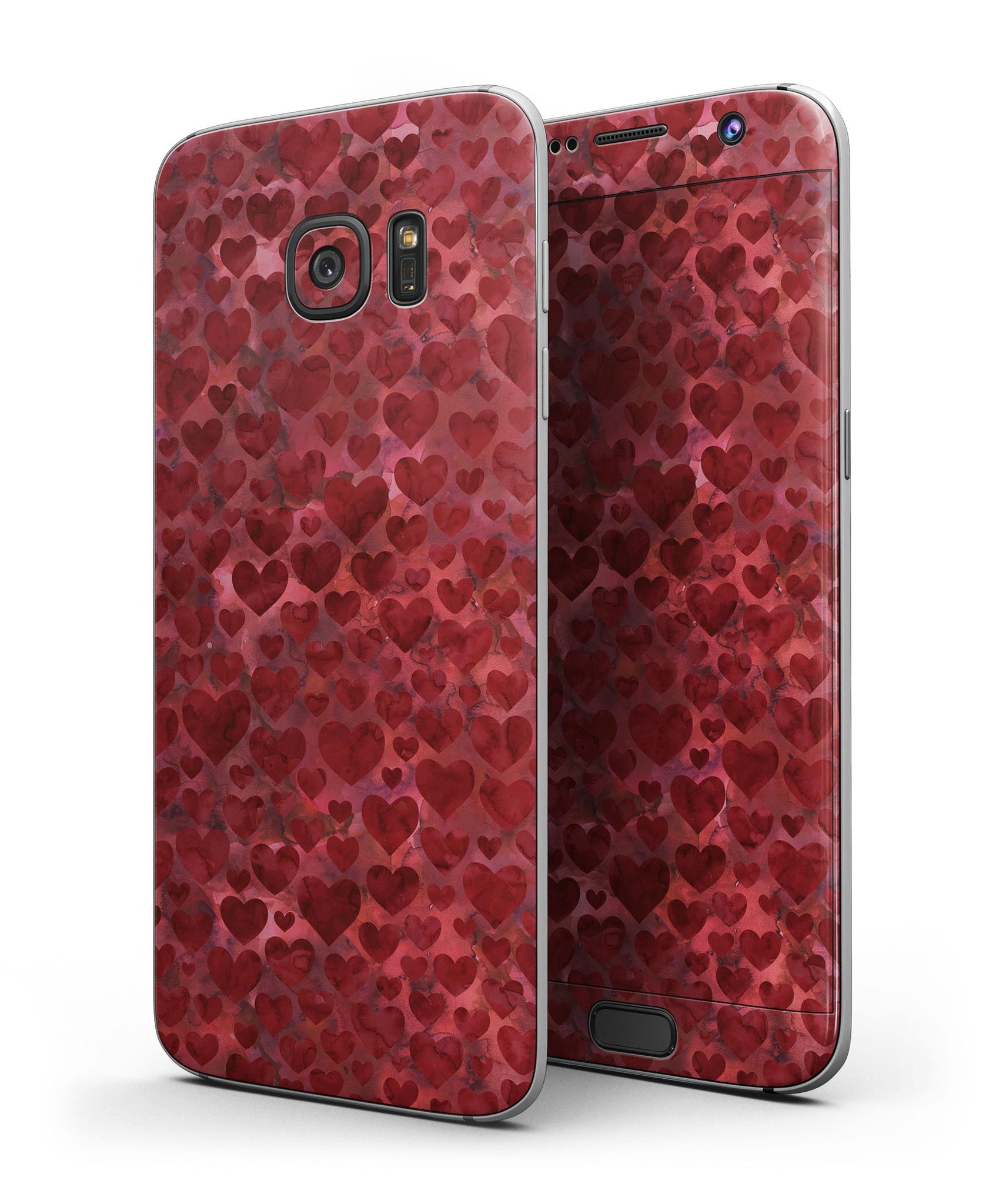 Wine Watercolor Hearts full body skin kit for Samsung Galaxy S7, showcasing vibrant colors and stylish design.