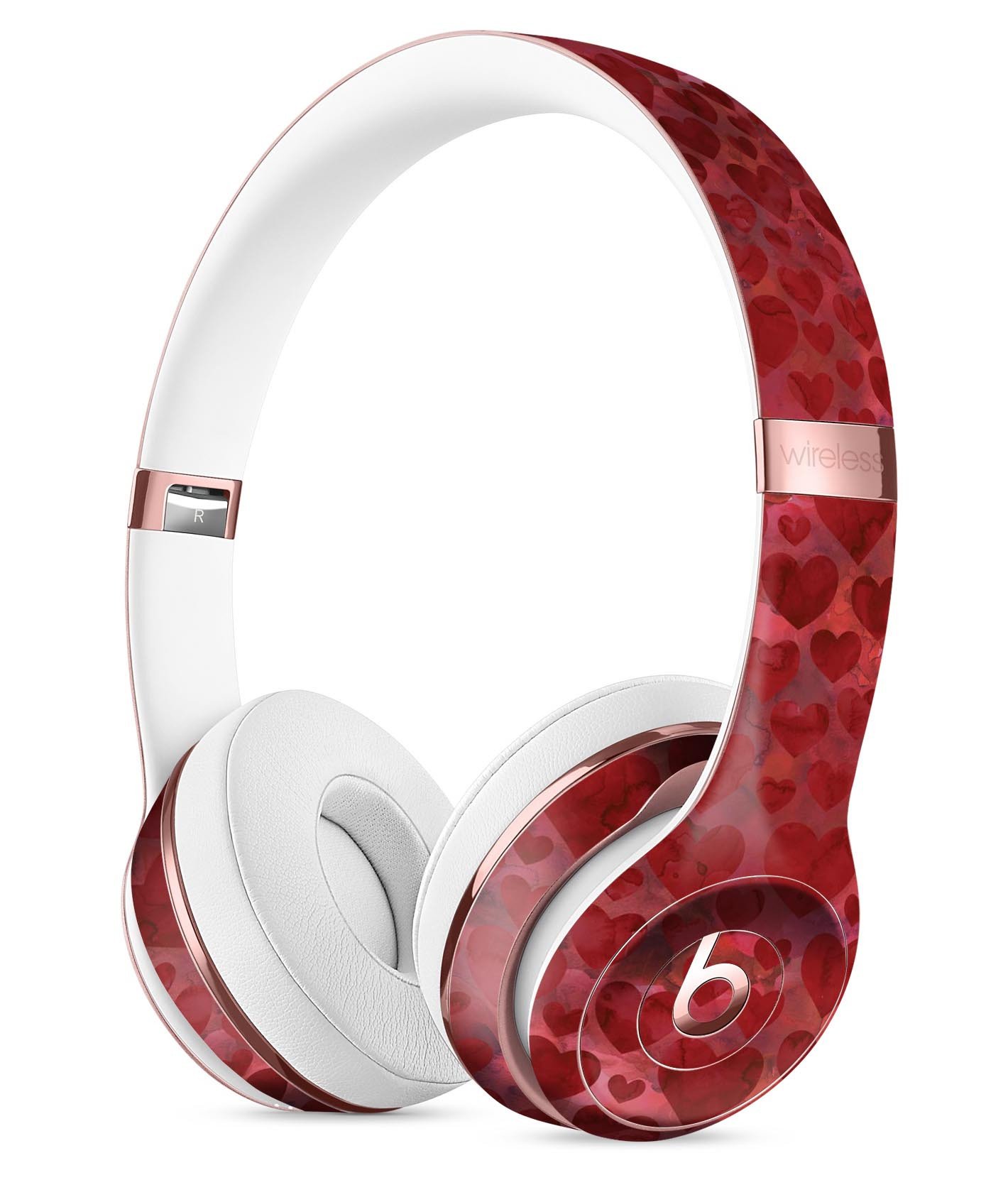 Wine Watercolor Hearts Full-Body Skin Kit for Beats by Dre Solo 3, showcasing vibrant colors and intricate heart designs.