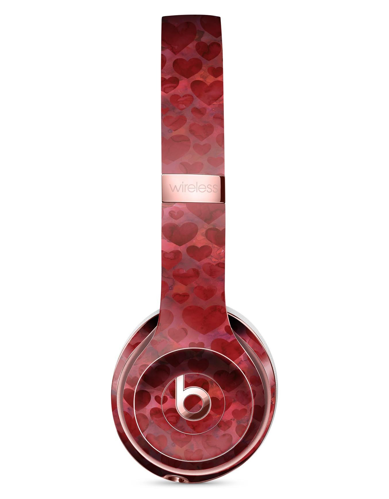 Wine Watercolor Hearts Full-Body Skin Kit for Beats by Dre Solo 3, showcasing vibrant colors and intricate heart designs.