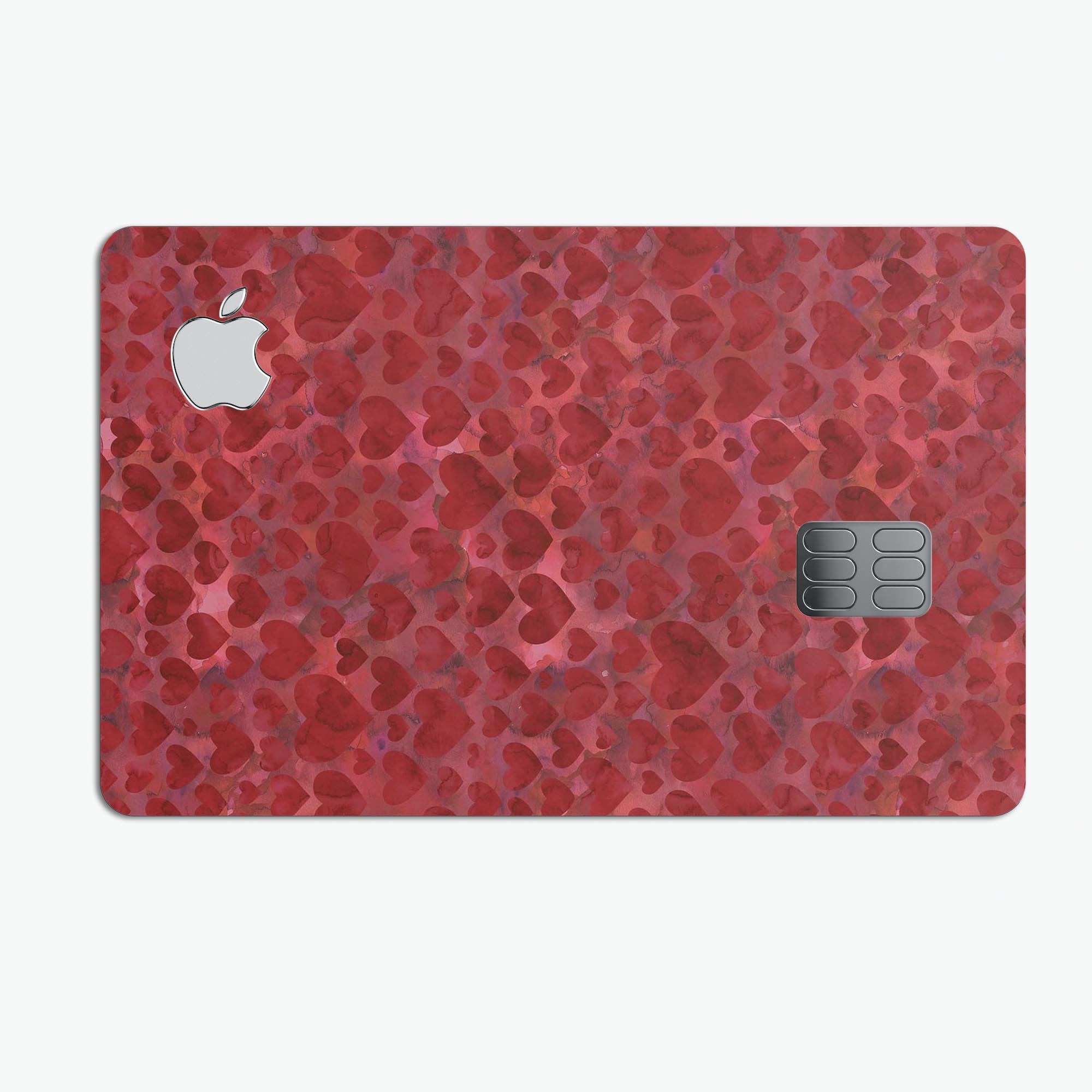 Wine Watercolor Hearts decal skin for Apple Card, showcasing vibrant colors and a protective design.