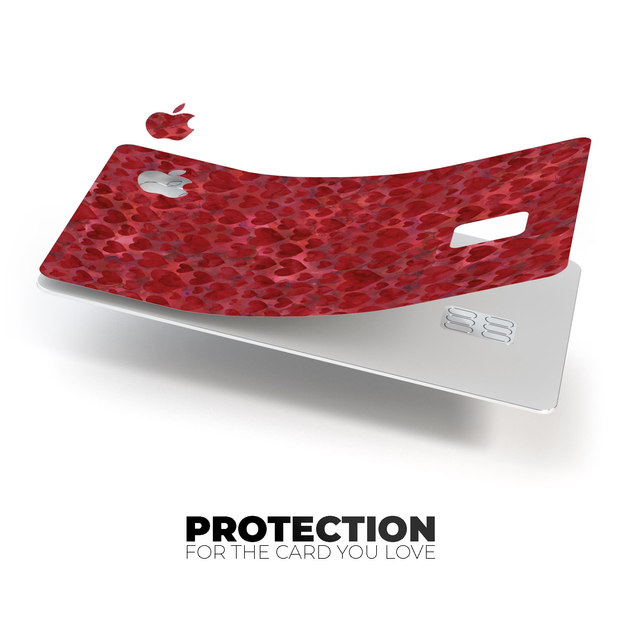 Wine Watercolor Hearts decal skin for Apple Card, showcasing vibrant colors and a protective design.