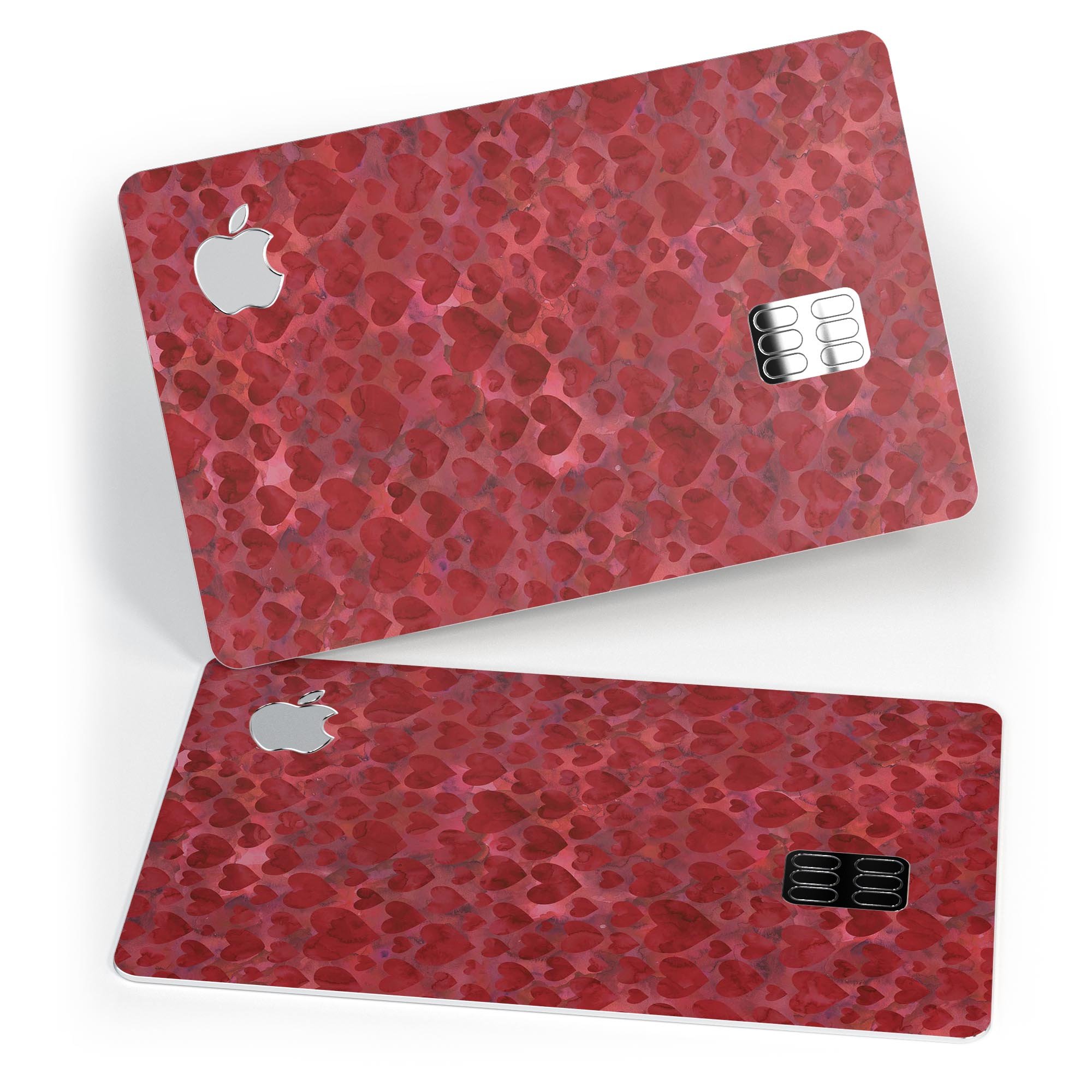 Wine Watercolor Hearts decal skin for Apple Card, showcasing vibrant colors and a protective design.