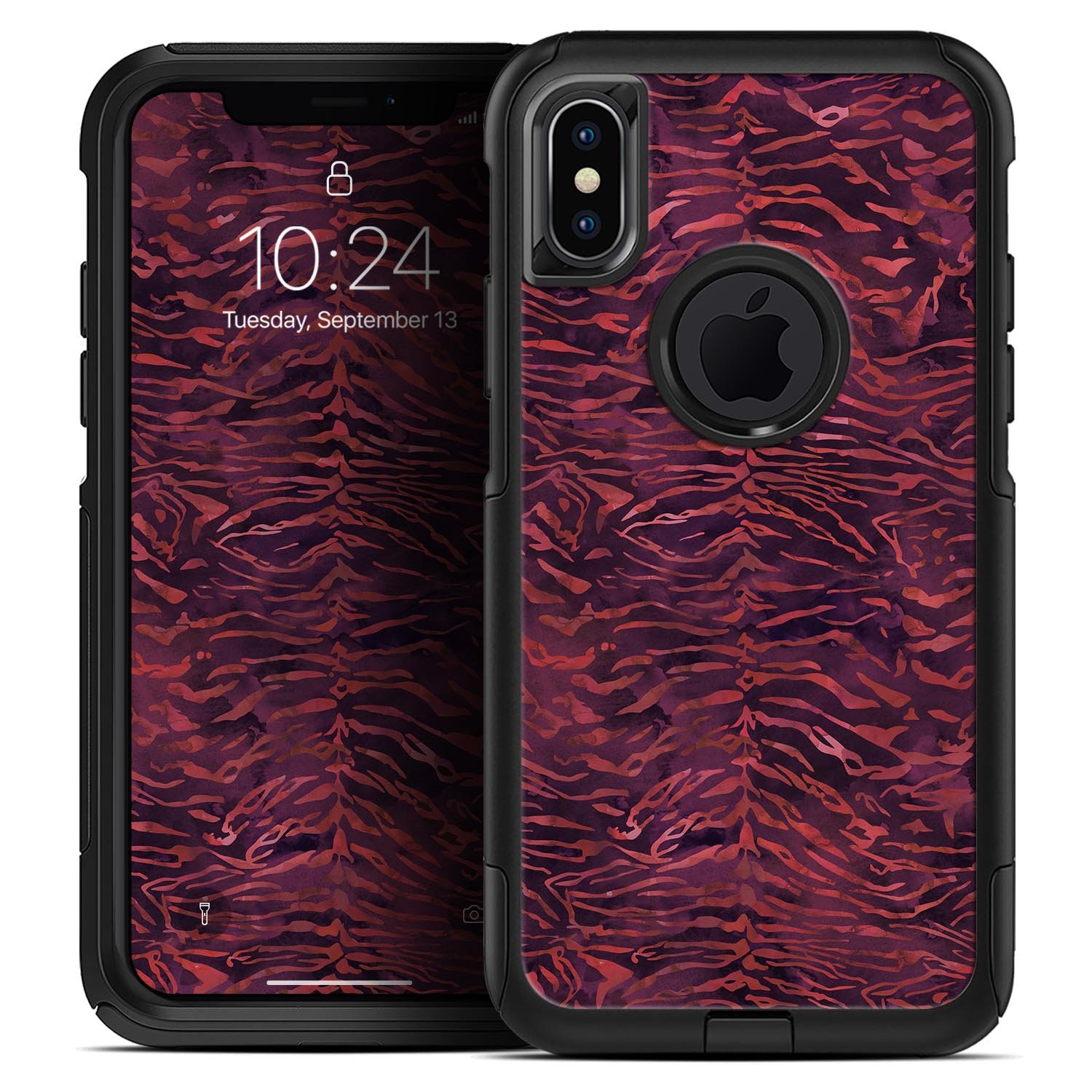 Wine Watercolor Tiger Pattern Skin Kit for iPhone OtterBox Cases, showcasing vibrant colors and intricate design.