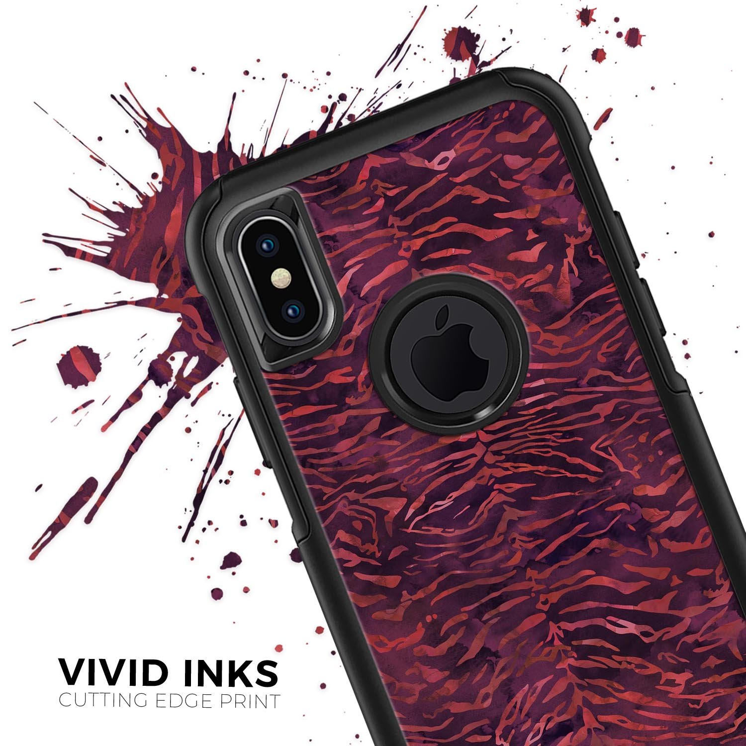 Wine Watercolor Tiger Pattern Skin Kit for iPhone OtterBox Cases, showcasing vibrant colors and intricate design.