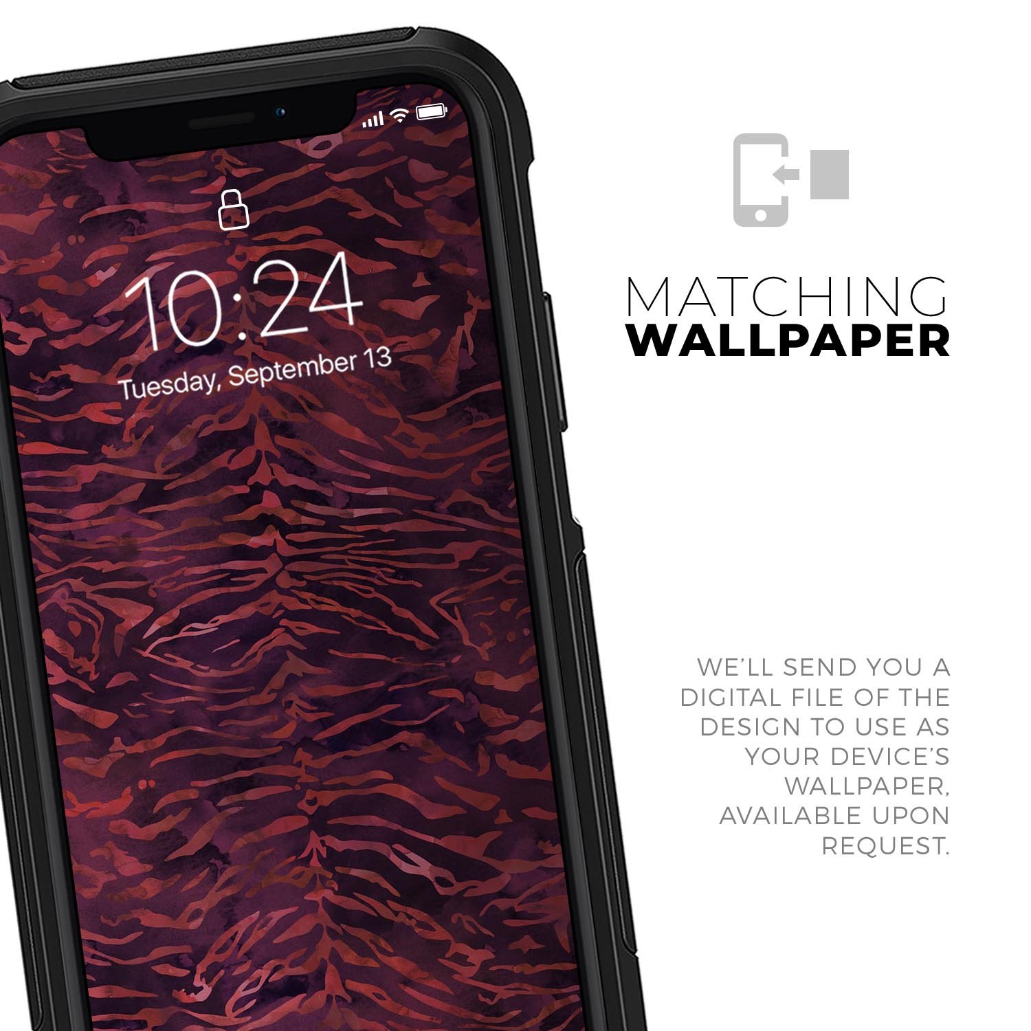 Wine Watercolor Tiger Pattern Skin Kit for iPhone OtterBox Cases, showcasing vibrant colors and intricate design.