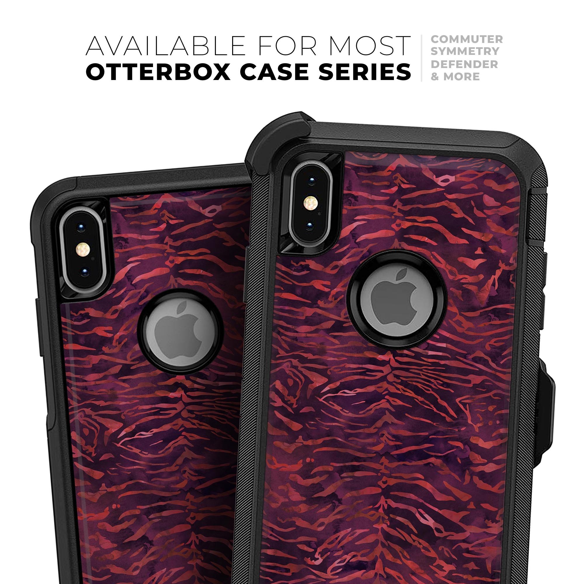 Wine Watercolor Tiger Pattern Skin Kit for iPhone OtterBox Cases, showcasing vibrant colors and intricate design.