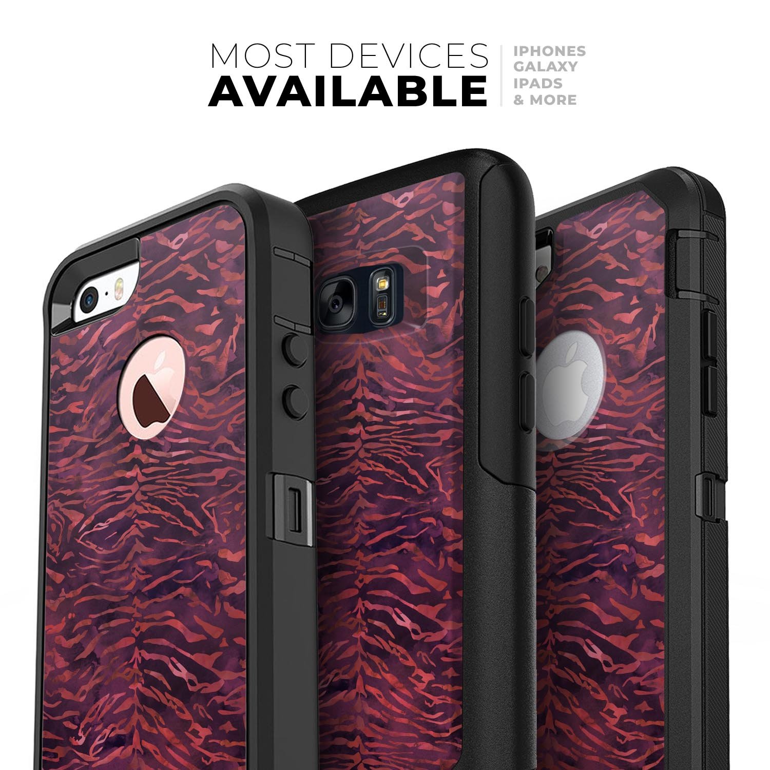 Wine Watercolor Tiger Pattern Skin Kit for iPhone OtterBox Cases, showcasing vibrant colors and intricate design.