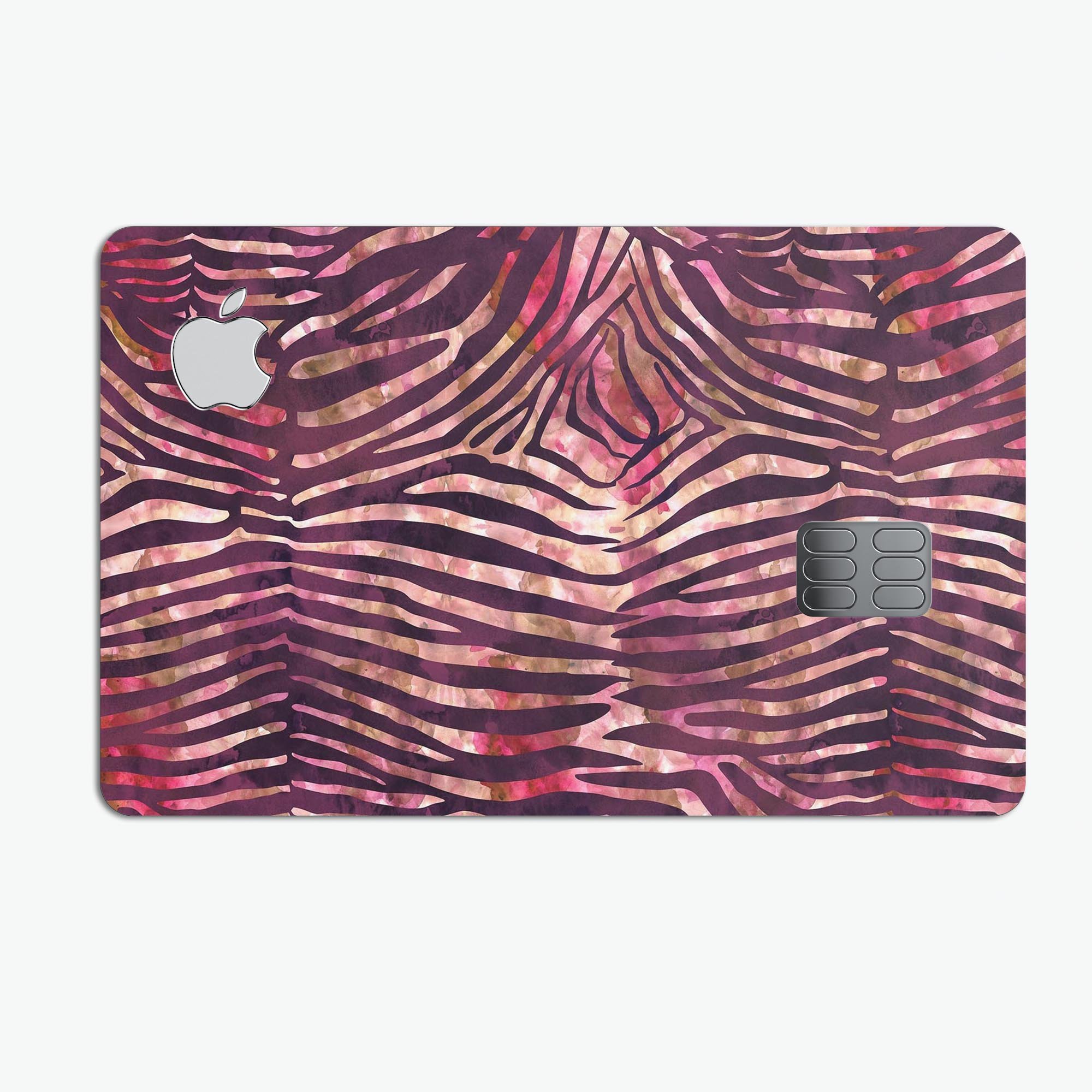 Wine Watercolor Zebra Pattern decal skin for Apple Card, showcasing vibrant colors and stylish design.