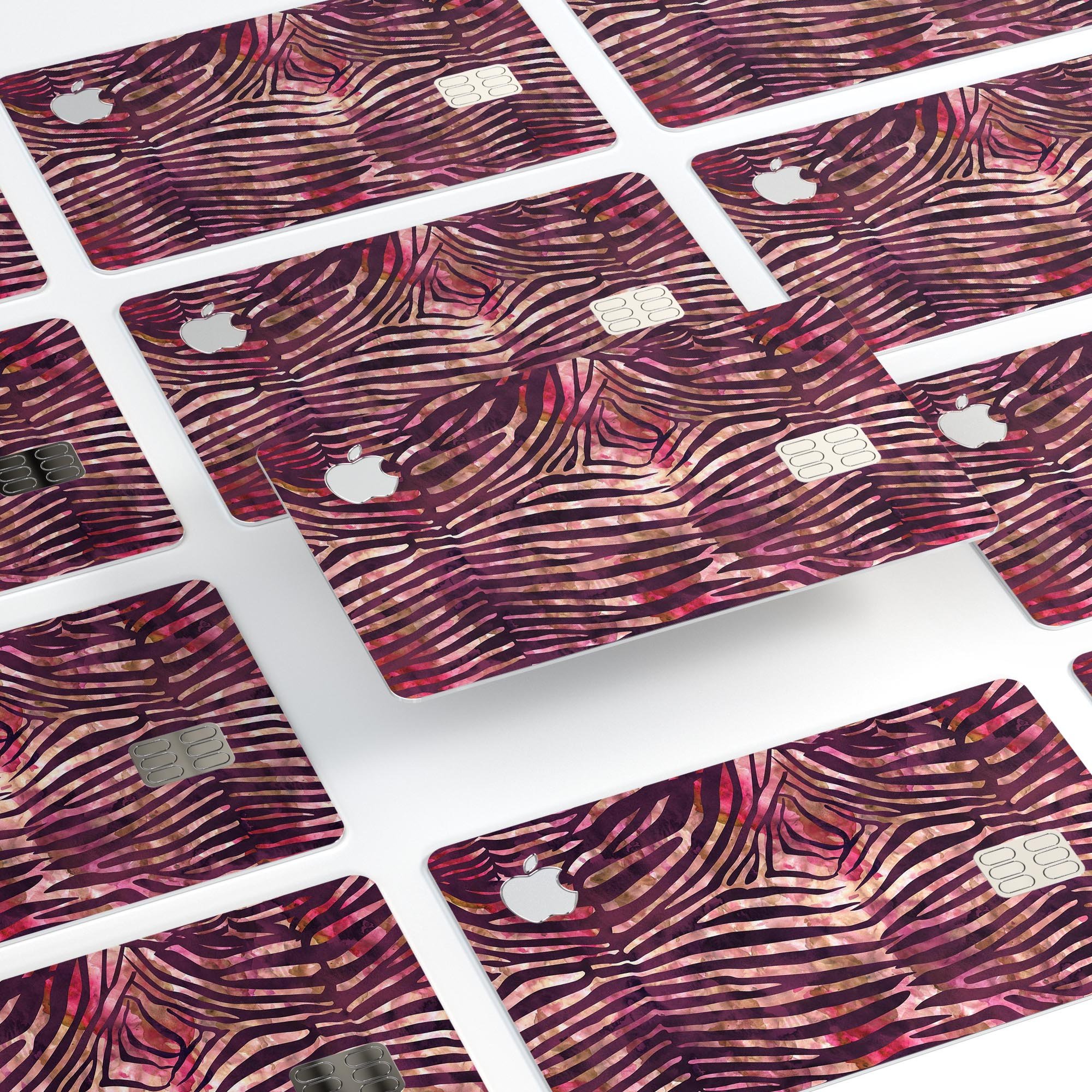 Wine Watercolor Zebra Pattern decal skin for Apple Card, showcasing vibrant colors and stylish design.