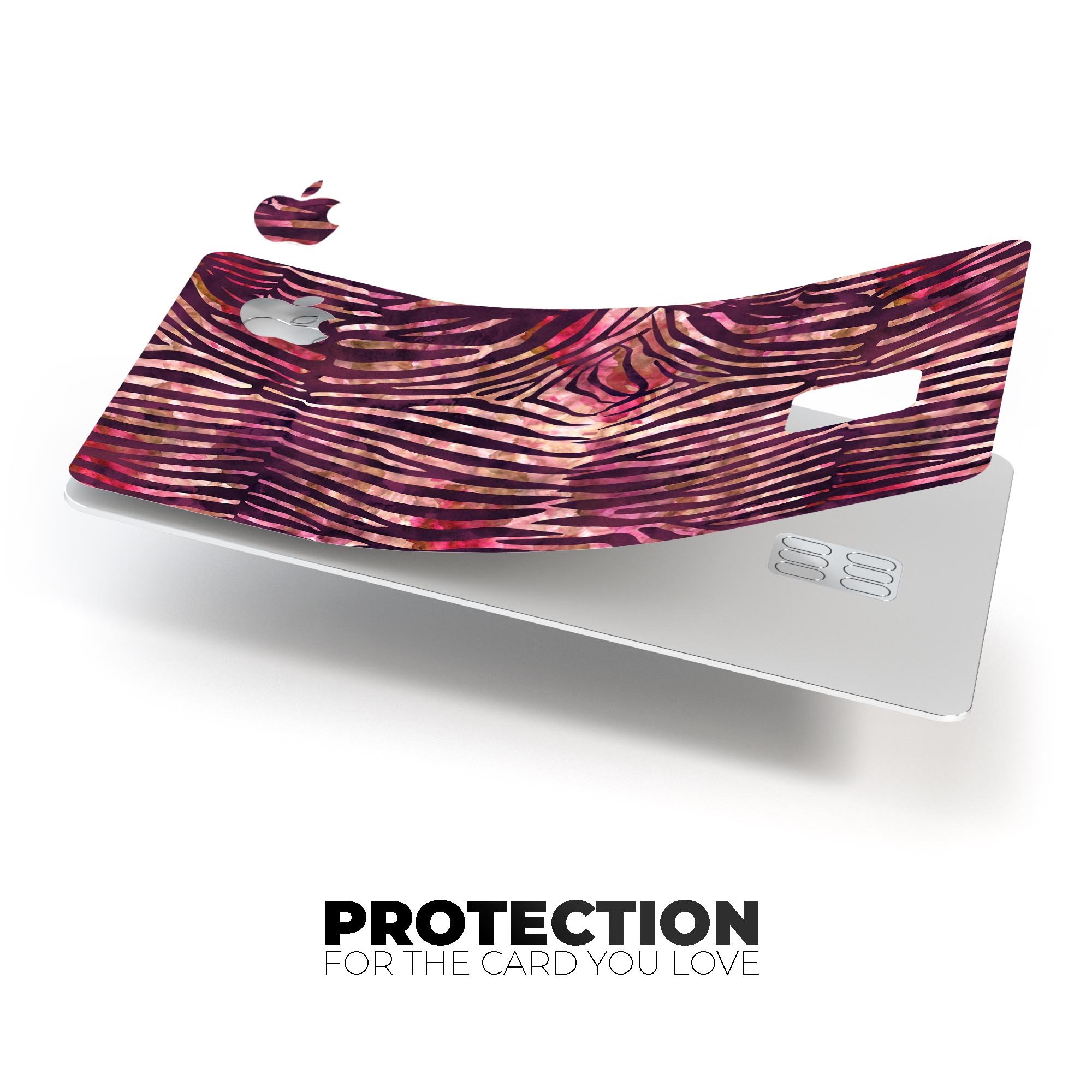 Wine Watercolor Zebra Pattern decal skin for Apple Card, showcasing vibrant colors and stylish design.