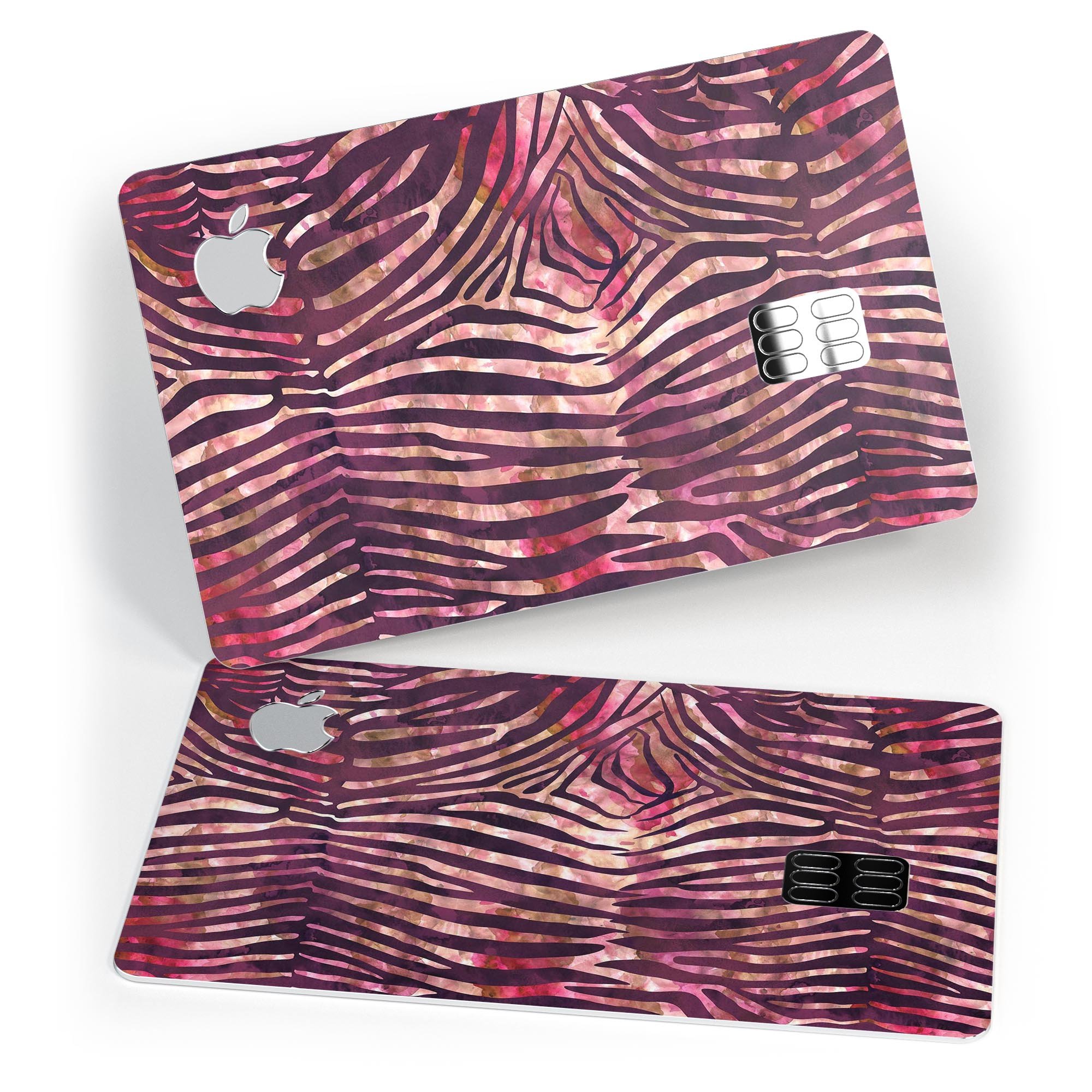 Wine Watercolor Zebra Pattern decal skin for Apple Card, showcasing vibrant colors and stylish design.