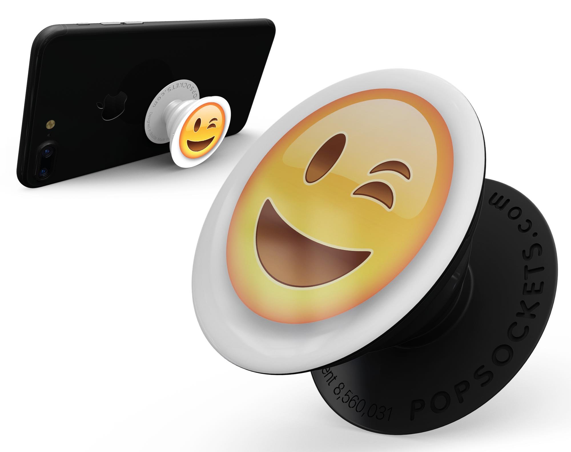 Wink Emoticon Emoji Skin Kit for PopSockets, featuring a vibrant design on premium vinyl.