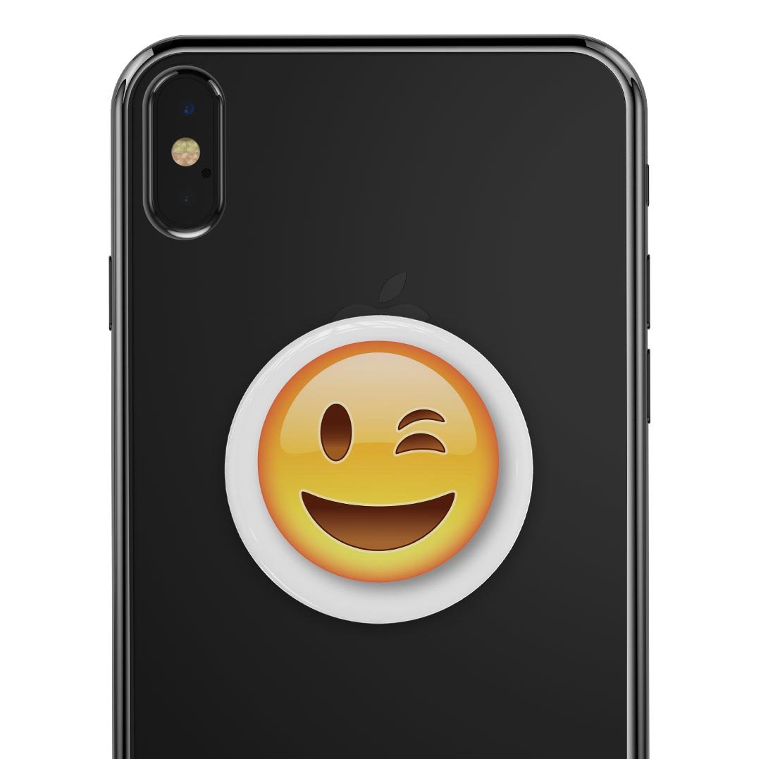 Wink Emoticon Emoji Skin Kit for PopSockets, featuring a vibrant design on premium vinyl.